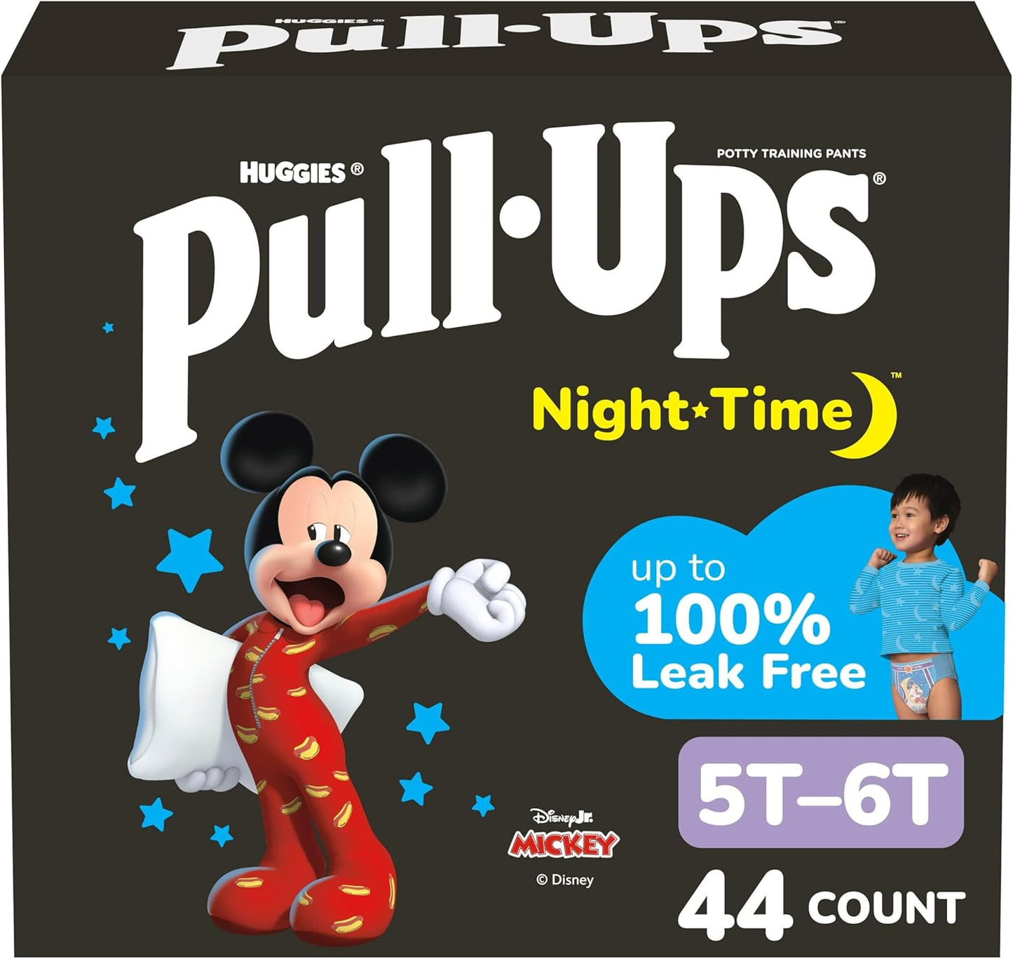 Pull-Ups Boys' Night-Time Potty Training Pants, Size 5T-6T Overnight Training Underwear (46-60 Lbs), 44 Ct