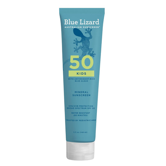 Blue Lizard Kids Mineral SPF 50 Sunscreen Lotion, 100% Mineral, Children’S Sunscreen, Water-Resistant Formula, Paraben-Free, Fragrance-Free, 5 Fl Oz