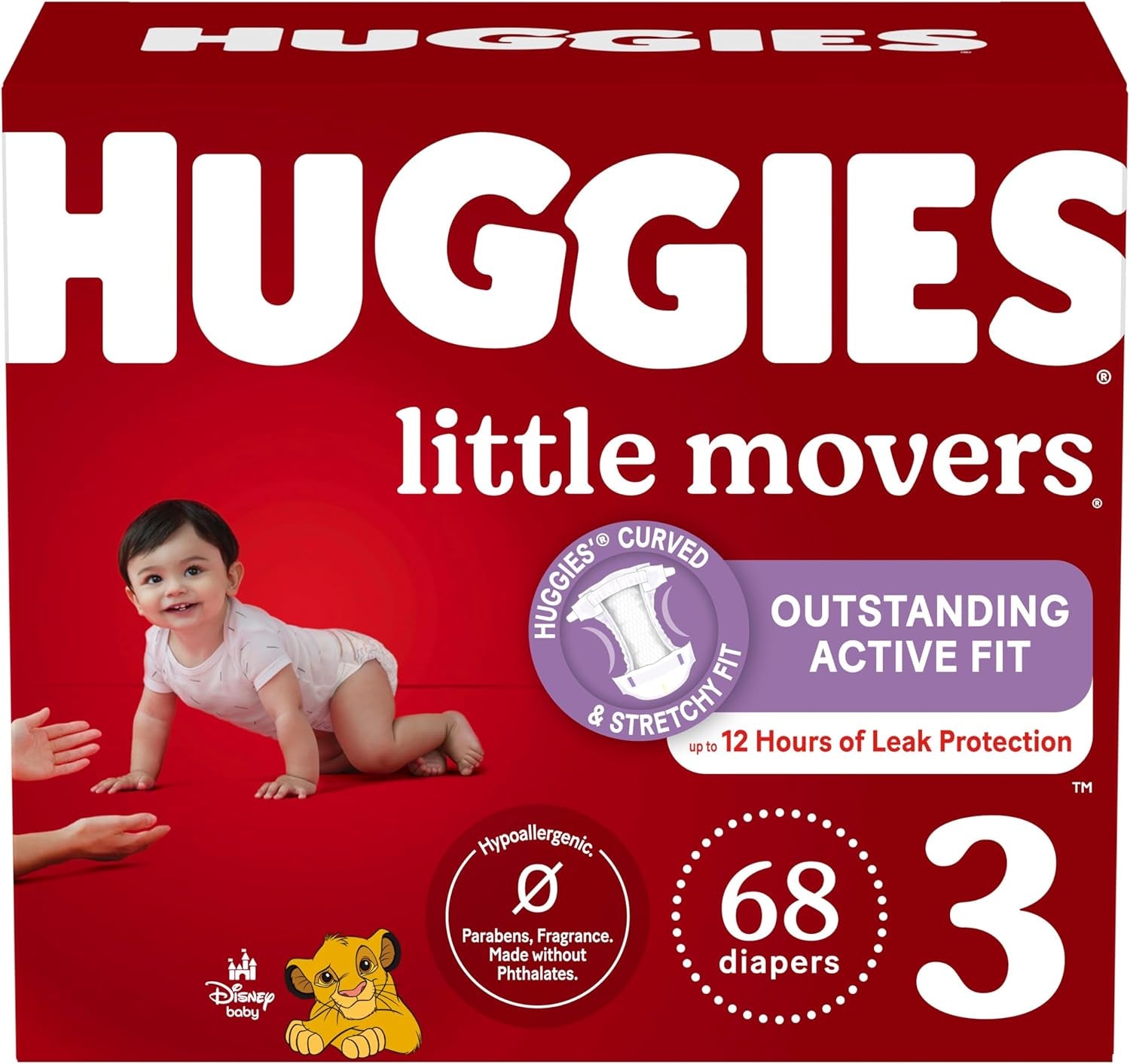 Huggies Size 3 Diapers, Little Movers Baby Diapers, Size 3 (16-28 Lbs), 68 Count