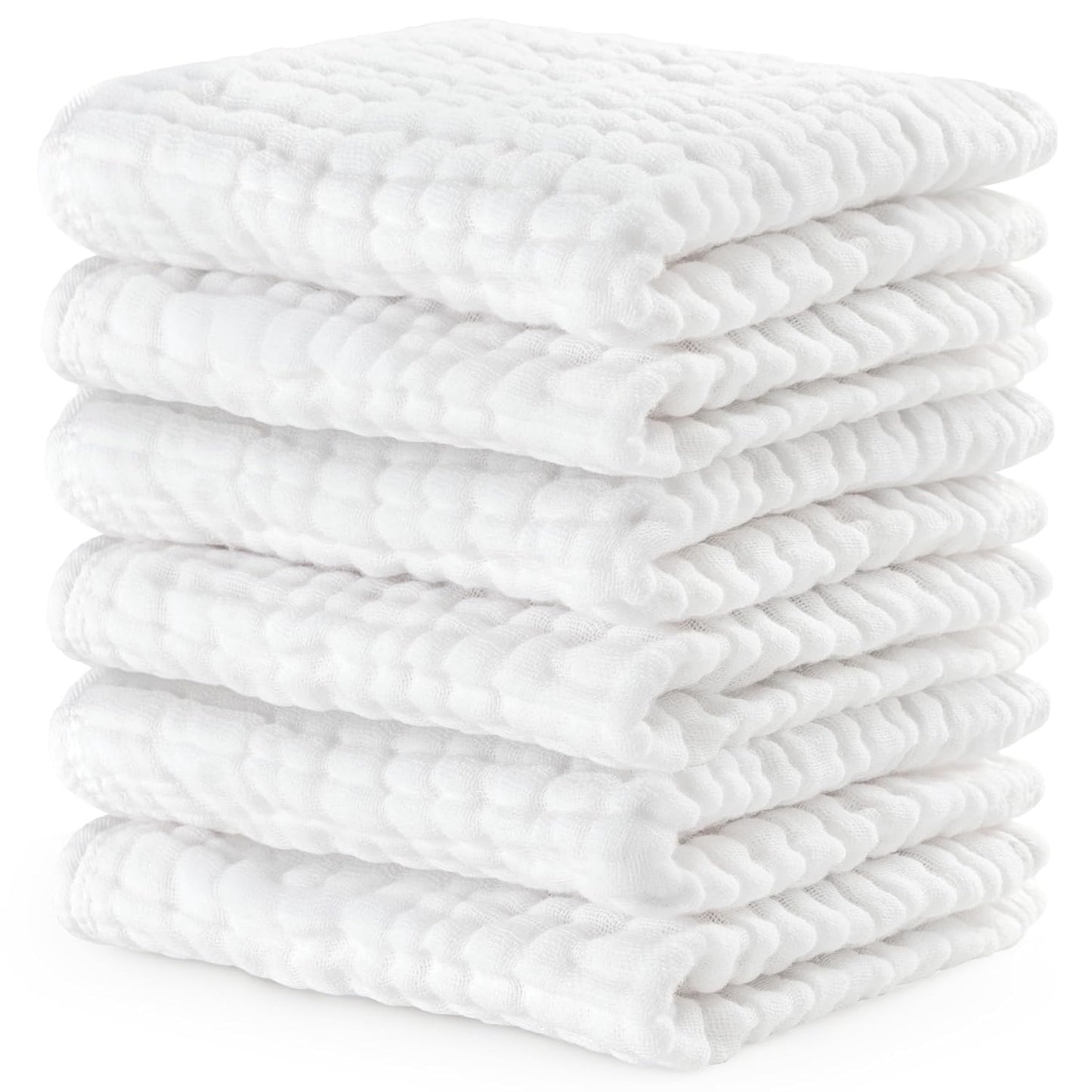 Comfy Cubs Muslin Baby Washcloths 6 Pack - Soft 6-Layer Cotton Wash Cloths for Sensitive Skin - 10"X10" Large, Gentle, Absorbent Infant Essentials for Newborn and Toddlers - White
