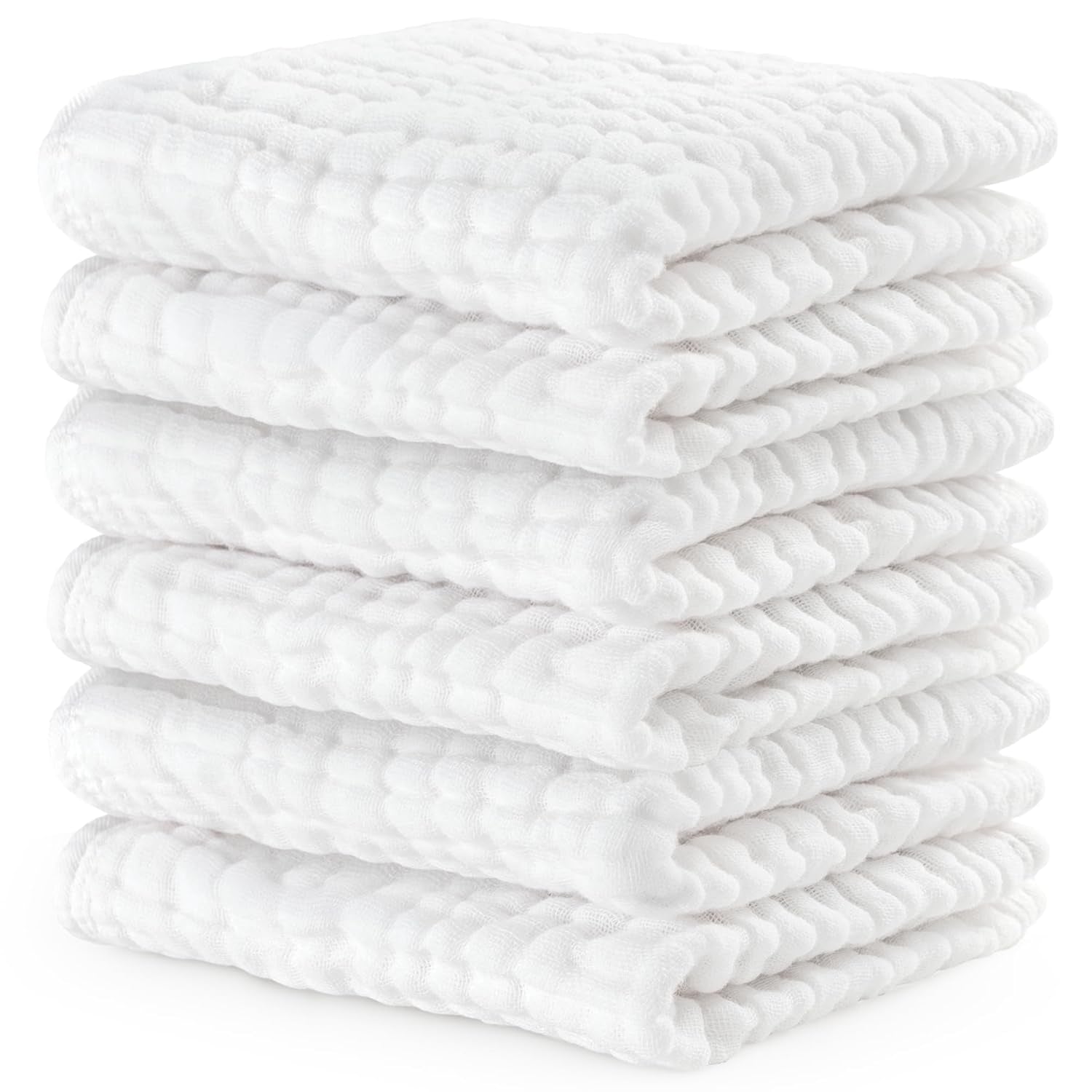 Comfy Cubs Muslin Baby Washcloths 6 Pack - Soft 6-Layer Cotton Wash Cloths for Sensitive Skin - 10"X10" Large, Gentle, Absorbent Infant Essentials for Newborn and Toddlers - White