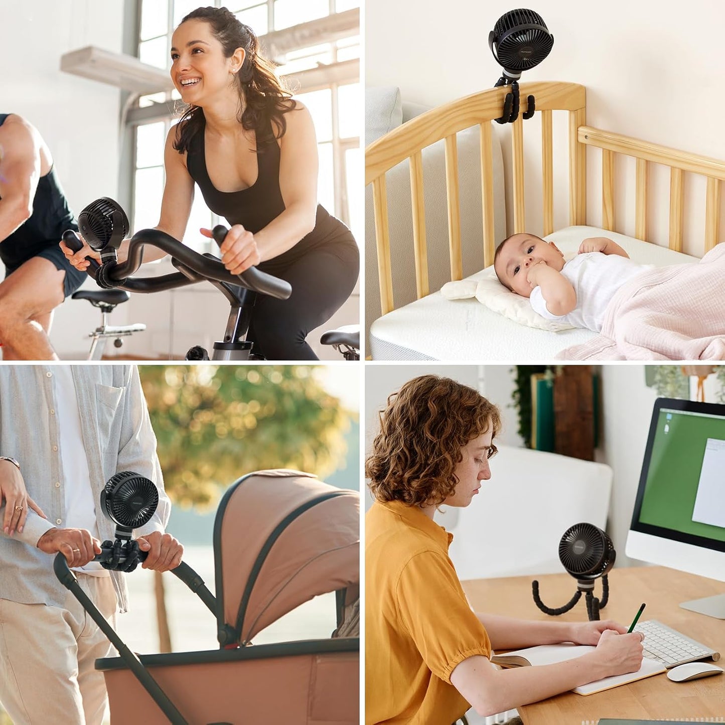 Momcozy 8000Mah Portable Stroller Fan, 27H Ultra-Long Battery Life Detachable 4 Speed 360°Rotate LED Night Light with 2 Modes, USB Rechargeable Handheld Cooling Fan for Travel/Car Seat/Bedroom