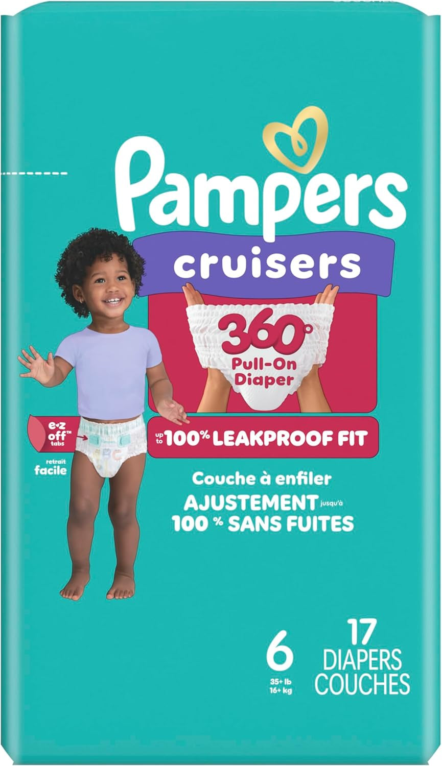 Pampers Diapers - Cruisers 360 - Size 6, 17 Count, Babyproof up to 100% Leakproof Pull-On Diaper (Packaging May Vary)