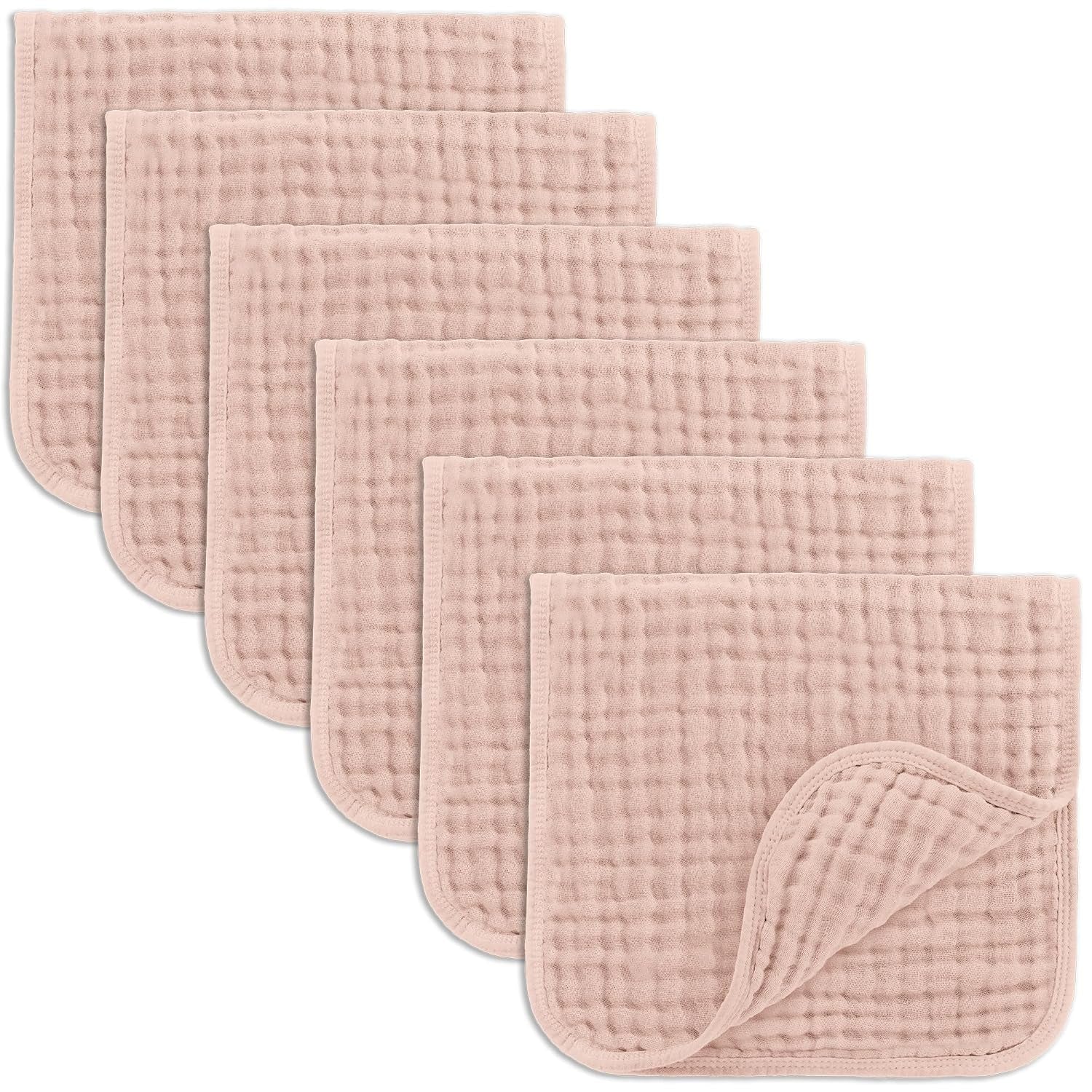 Comfy Cubs Muslin Burp Cloths 20" X 10", Pack of 6 - Large, 6-Layer, Ultra Absorbent 100% Cotton for Baby Drool and Messes - Soft, Safe & Gentle Baby Burp Cloths Set for Boys & Girls - Blush