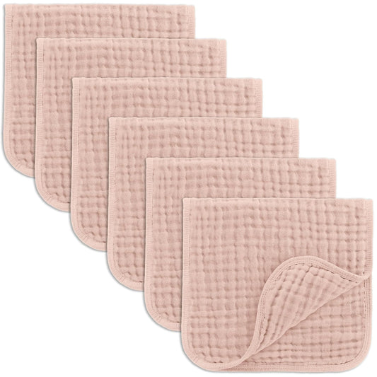 Comfy Cubs Muslin Burp Cloths 20" X 10", Pack of 6 - Large, 6-Layer, Ultra Absorbent 100% Cotton for Baby Drool and Messes - Soft, Safe & Gentle Baby Burp Cloths Set for Boys & Girls - Blush