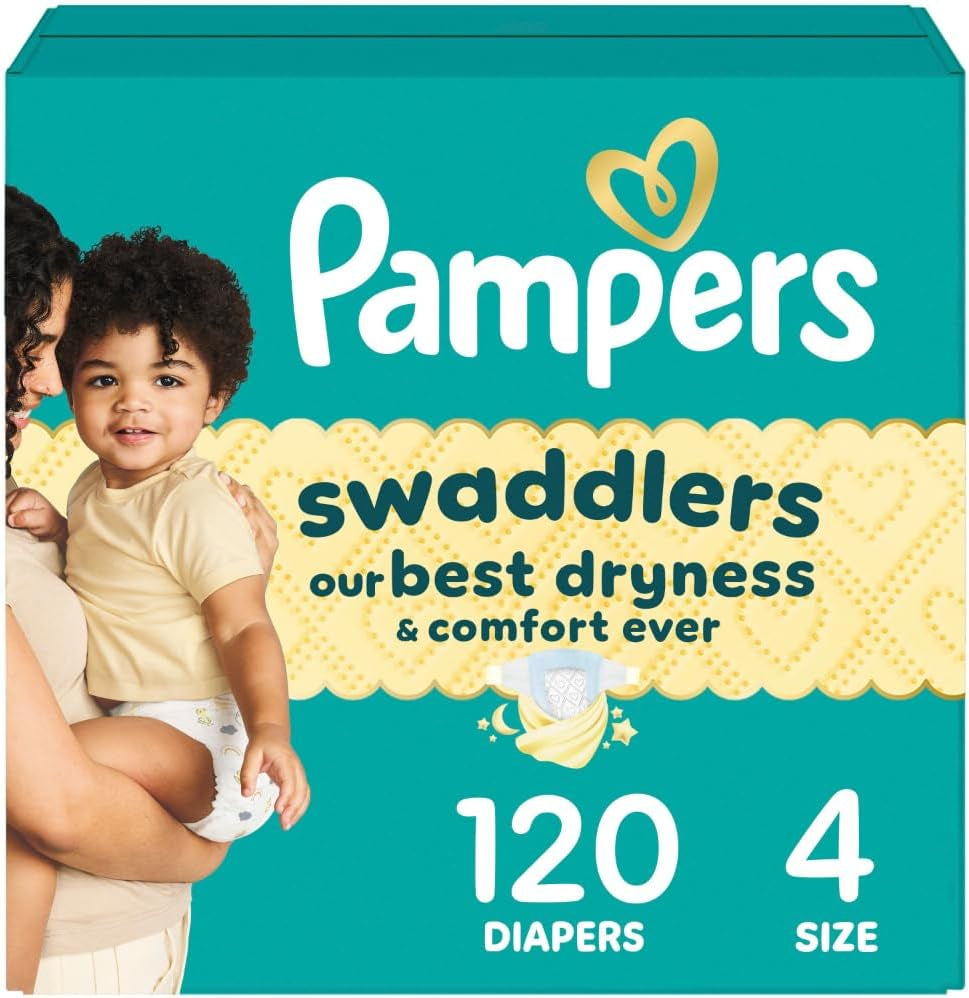 Pampers Swaddlers Diapers, Size 4 (15-34 Lbs), 120 Count, Absorbent, Keeps Baby Dry and Comfortable, Skin Safe Disposable Baby Diaper (Packaging May Vary)