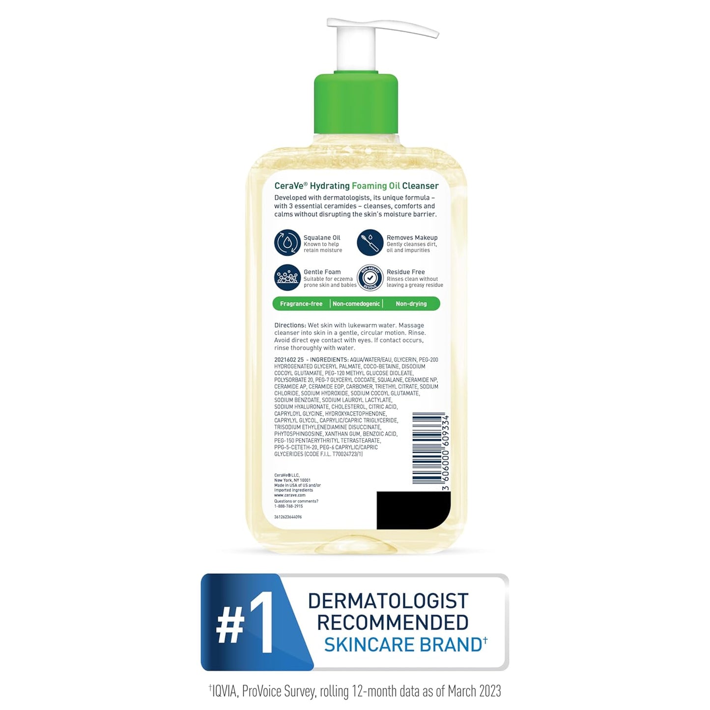 CeraVe Hydrating Foaming Oil Cleanser Squalane Face Body Wash 19 fl oz Single