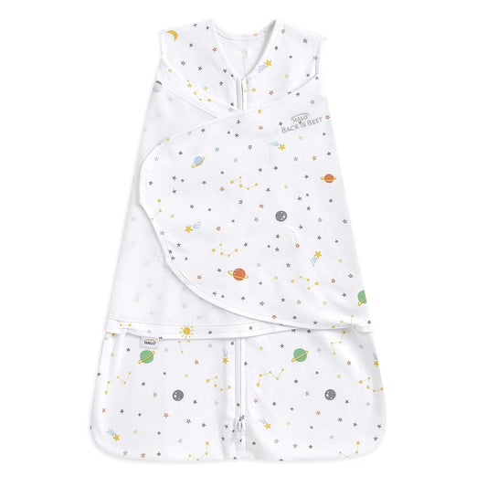 HALO 100% Cotton Sleepsack Swaddle, 3-Way Adjustable Wearable Blanket, TOG 1.5, Space, Small, 3-6 Months