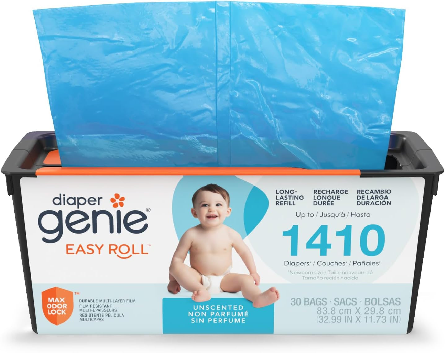 Diaper Genie Easy Roll Refill, 18 Bags per Refill, Holds up to 846 Newborn Diapers, Odor Control, Diaper Pail Bags, Fits Diaper Genie Signature & Platinum Pails, Packaging May Vary (Pack of 2)