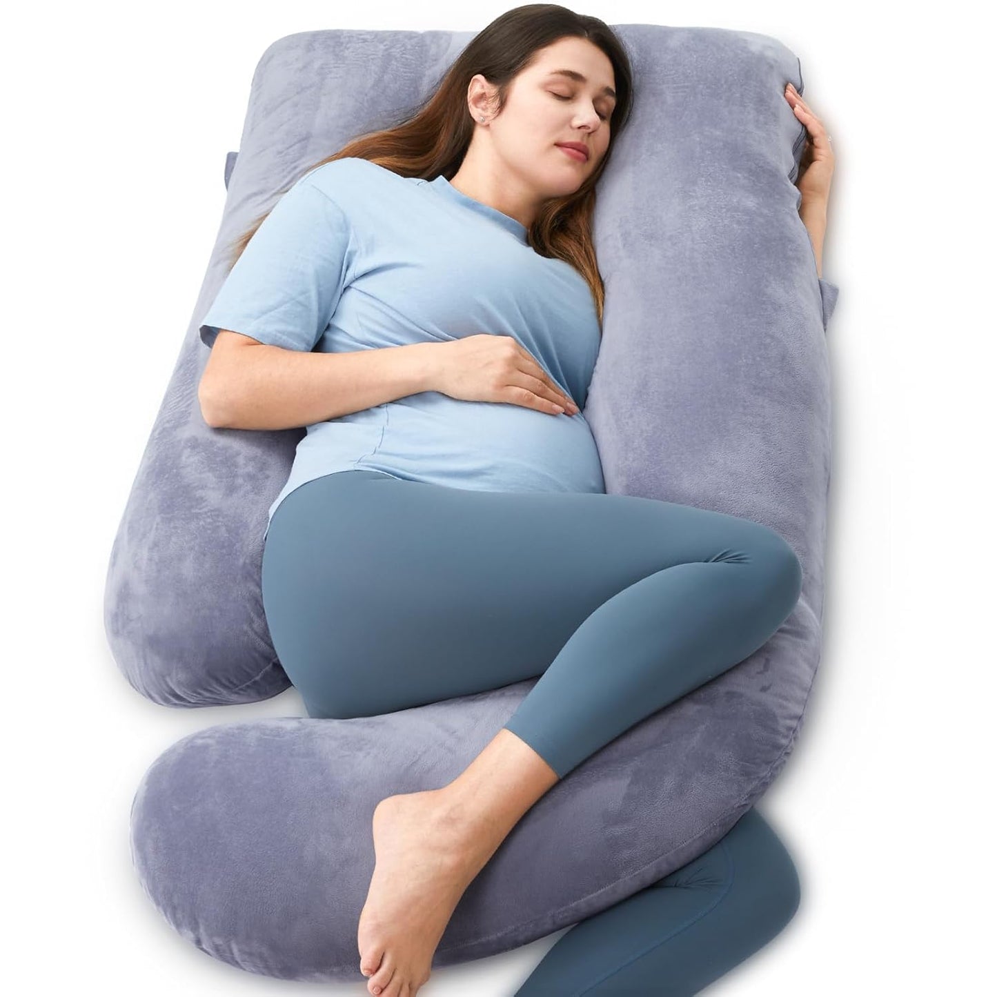 Momcozy Pregnancy Pillows with Cooling Cover, U-Shaped Full Body Maternity Pillow for Side Sleepers 57 Inch - Support for Back, Hip, Belly, Legs for Pregnant Women