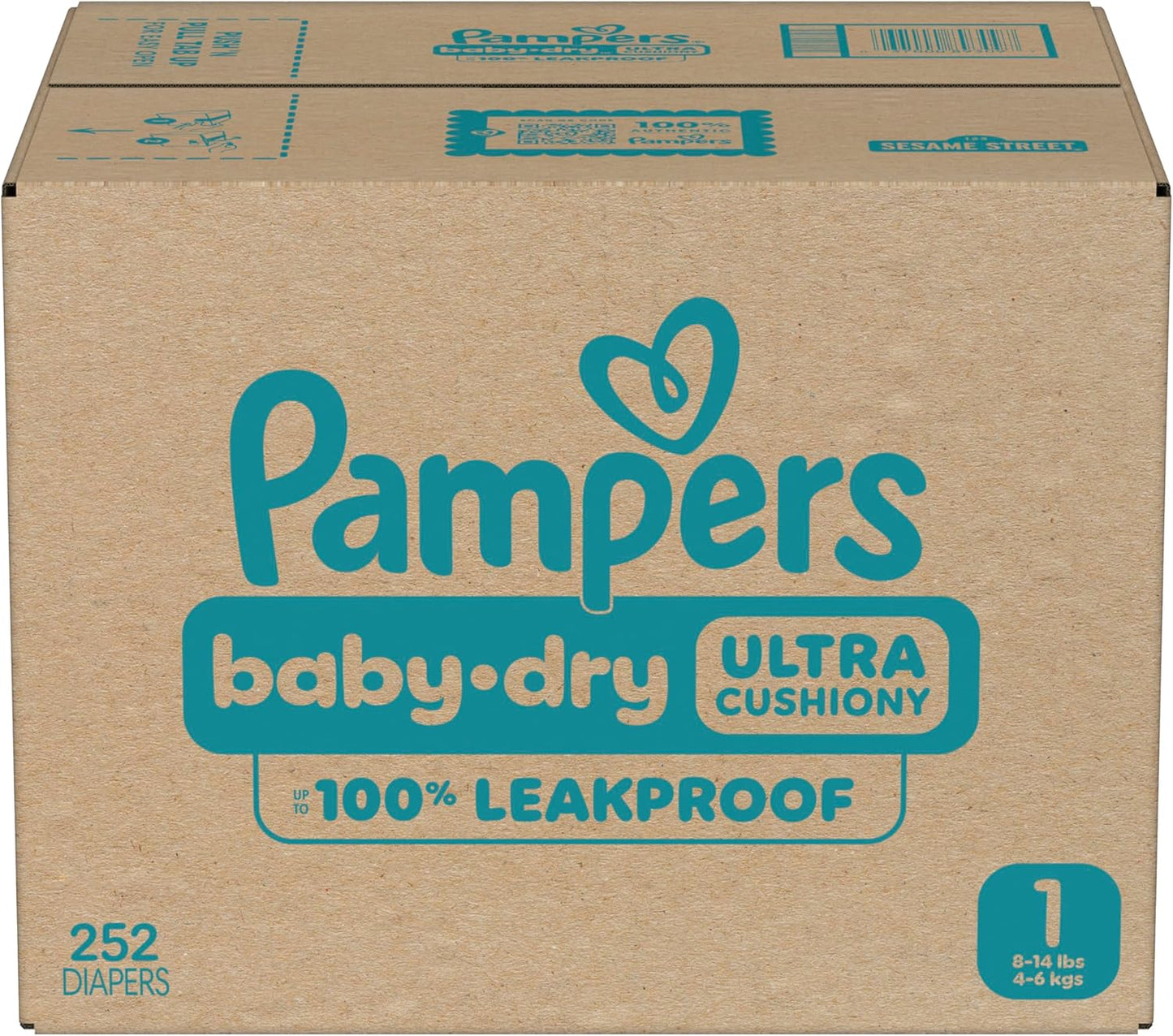 Pampers Baby Dry Diapers, Size 1, 8-14 Lbs, 252 Count, Absorbent Disposable Diapers