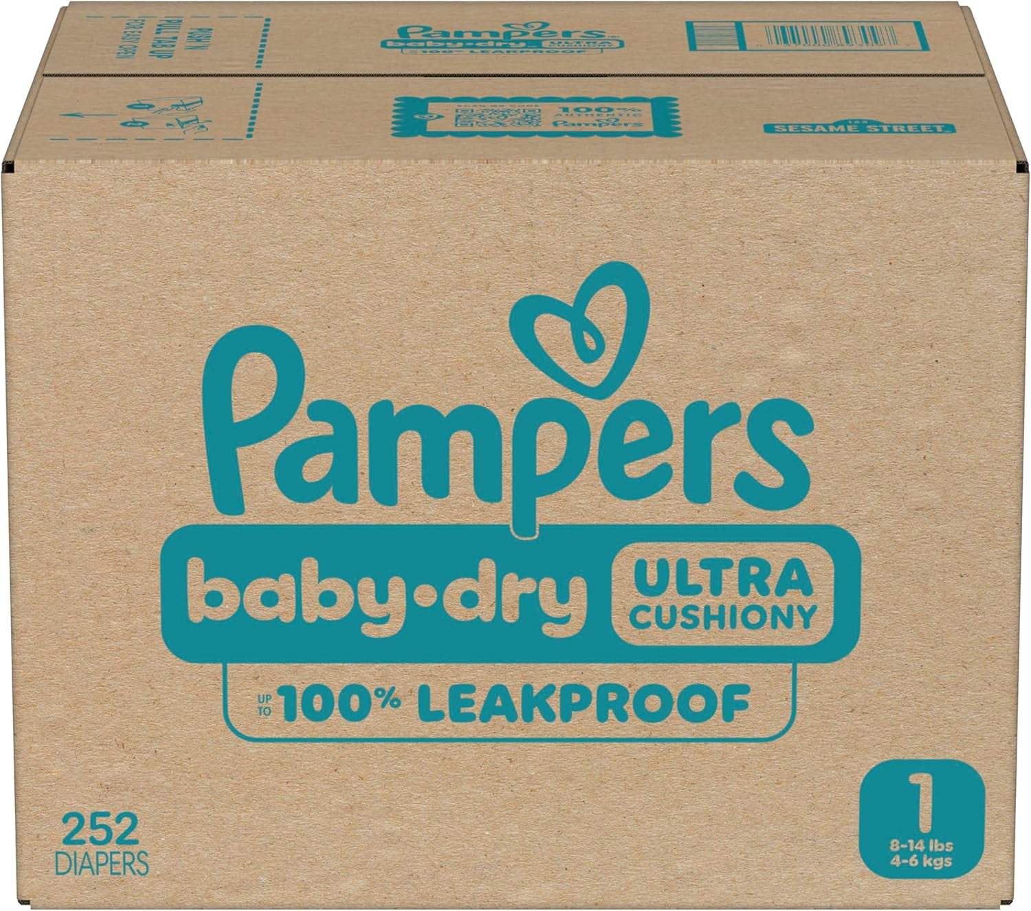 Pampers Baby Dry Diapers, Size 1, 8-14 Lbs, 252 Count, Absorbent Disposable Diapers