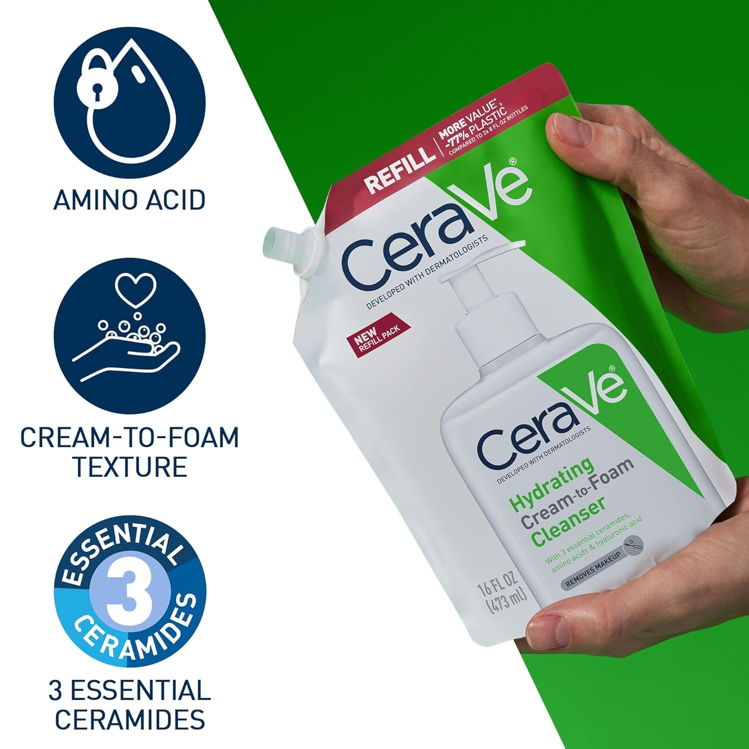 CeraVe Hydrating Cream To Foam Cleanser Face Wash 16 oz Eco Refill Pouch