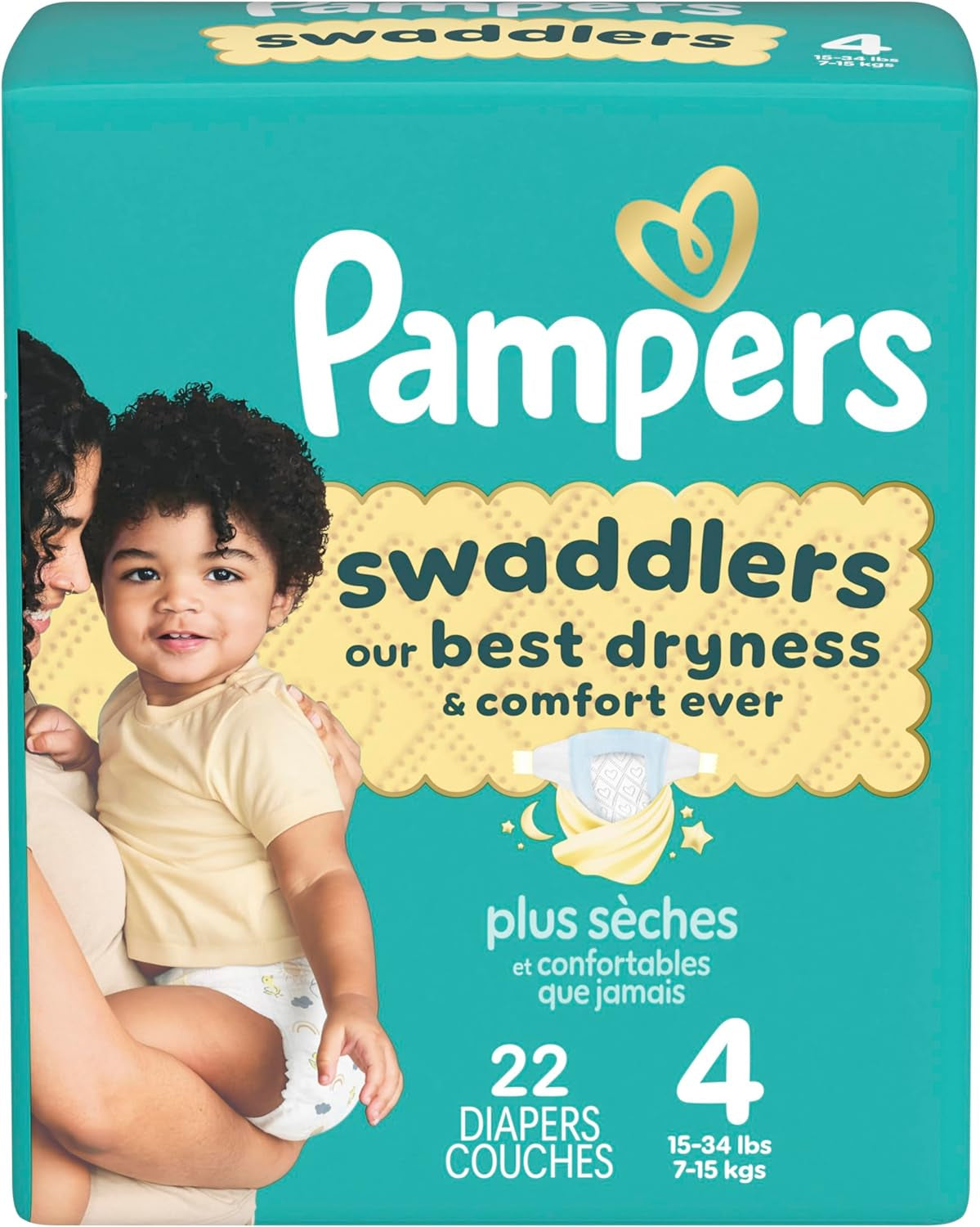 Pampers Swaddlers Diapers, Size 4 (15-34 Lbs), 22 Count, Absorbent, Keeps Baby Dry and Comfortable, Skin Safe Disposable Baby Diaper (Packaging May Vary)
