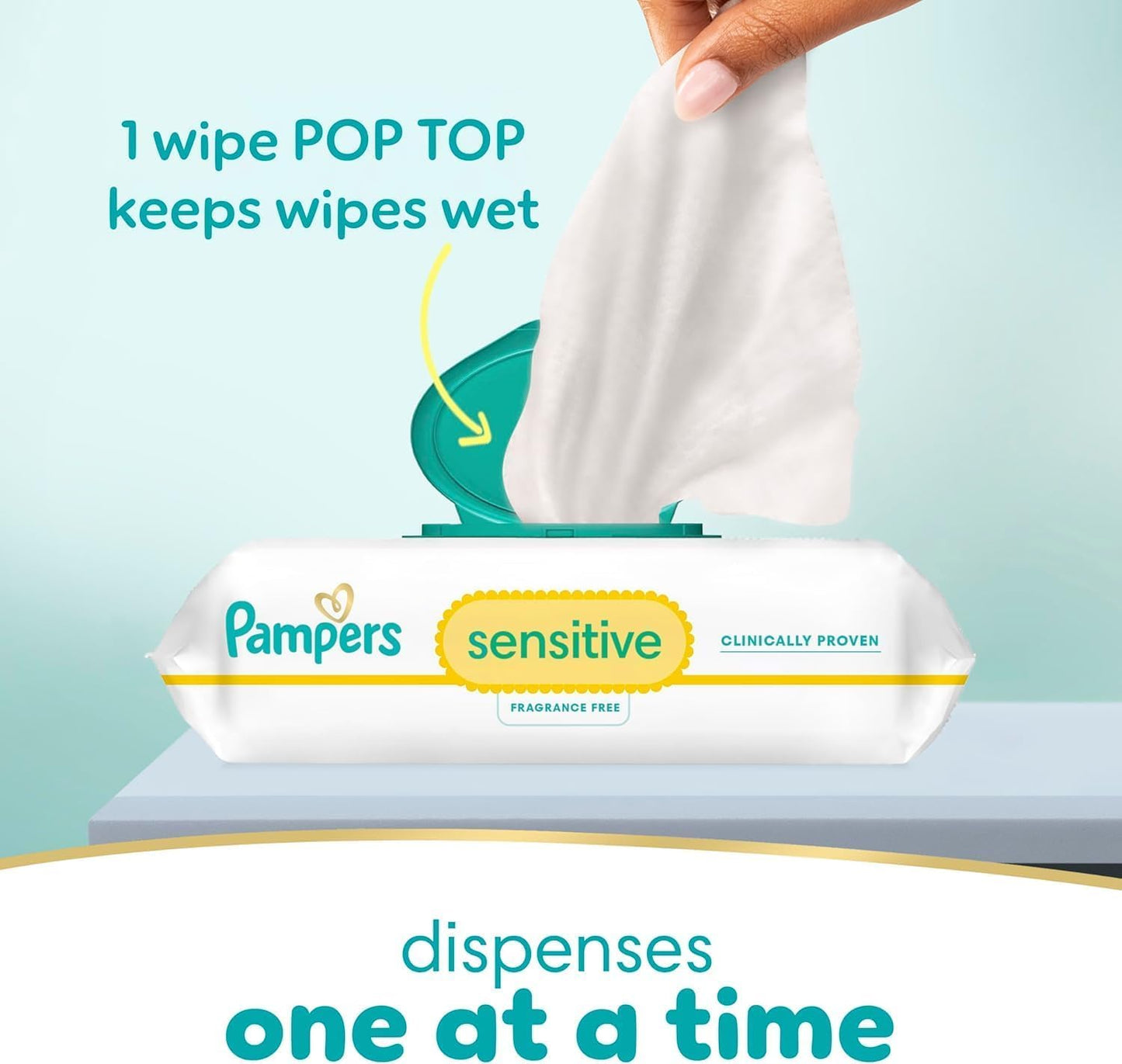 Pampers Sensitive Baby Wipes, Water Based, Clinically Proven, Hypoallergenic, and Unscented for Babies, 1008 Wipes Total (12 Flip-Top Packs) [Packaging May Vary]
