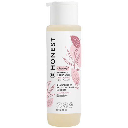 The Honest Company 2-In-1 Cleansing Shampoo Body Wash Gentle for Baby, Naturally Derived Tear-Free, Hypoallergenic, Sweet Almond Nourish, 18 Fl Oz