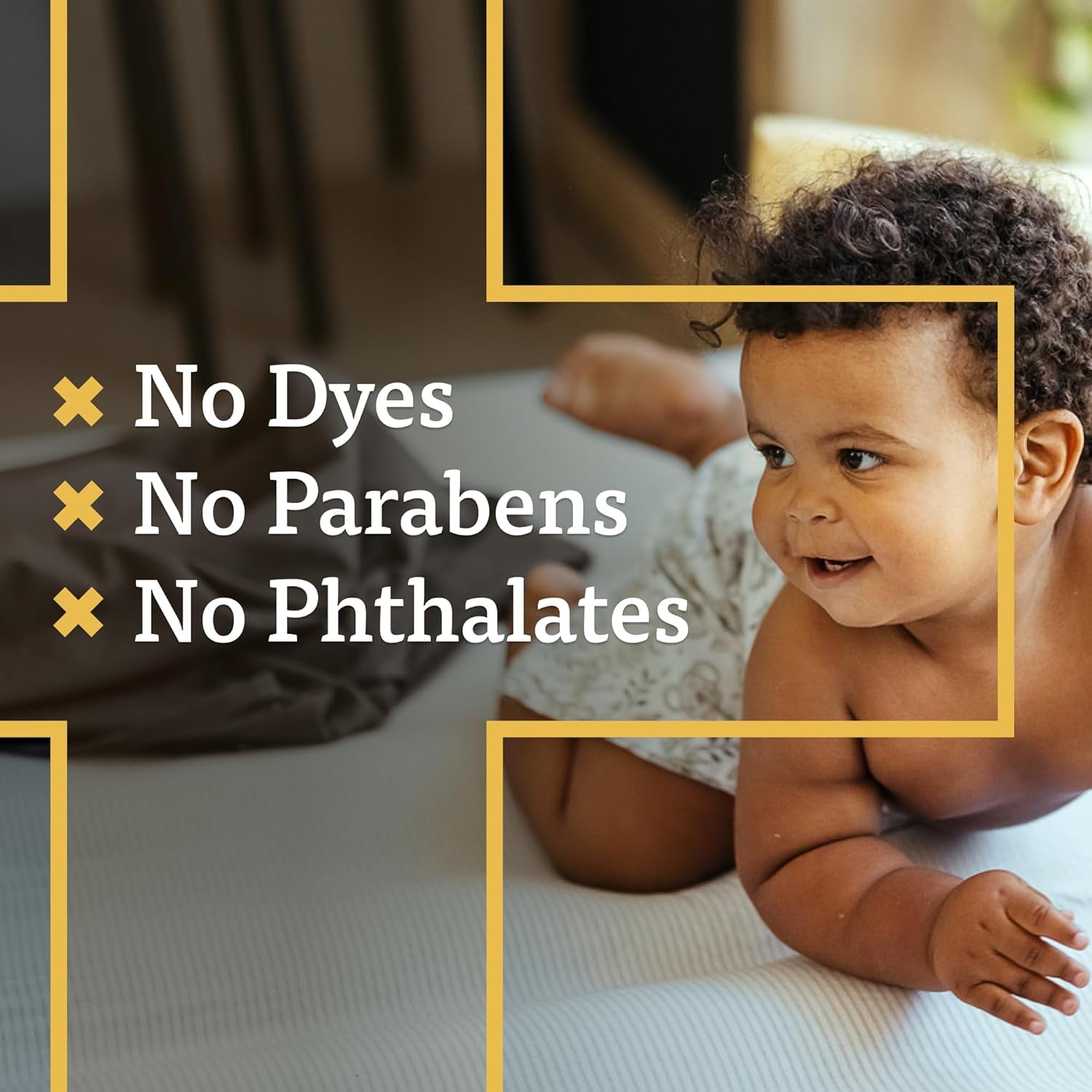 A+D diaper rash ointment displayed with text highlighting no dyes, no parabens, and no phthalates for safe use.