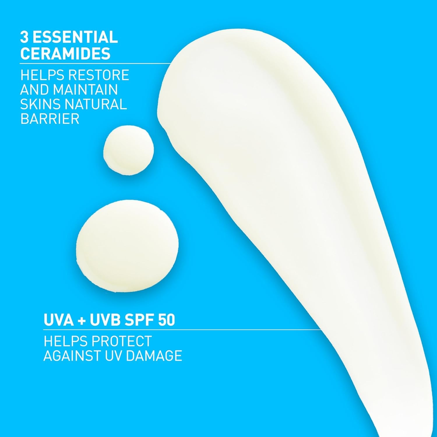CeraVe Invisible Mineral Sunscreen SPF 50 showing three essential ceramides for skin protection and restoration.