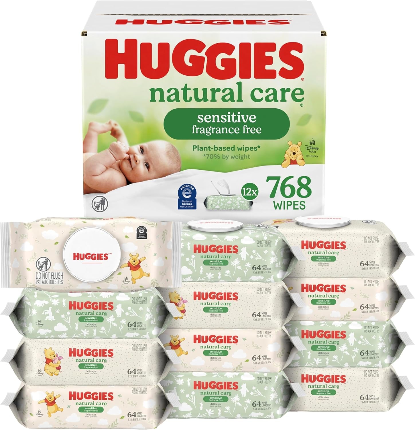 Huggies Natural Care Sensitive Baby Wipes, Unscented, Hypoallergenic, 99% Purified Water, 10 Flip-Top Packs (560 Wipes Total)