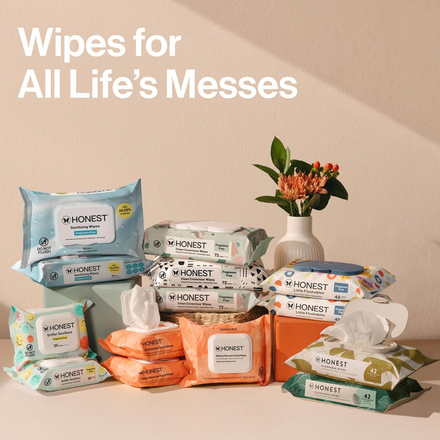 The Honest Company 100% Pure Organic Cotton Dry Wipes, Hypoallergenic, Multi-Use, Baby Facial Cloths, 192 Count