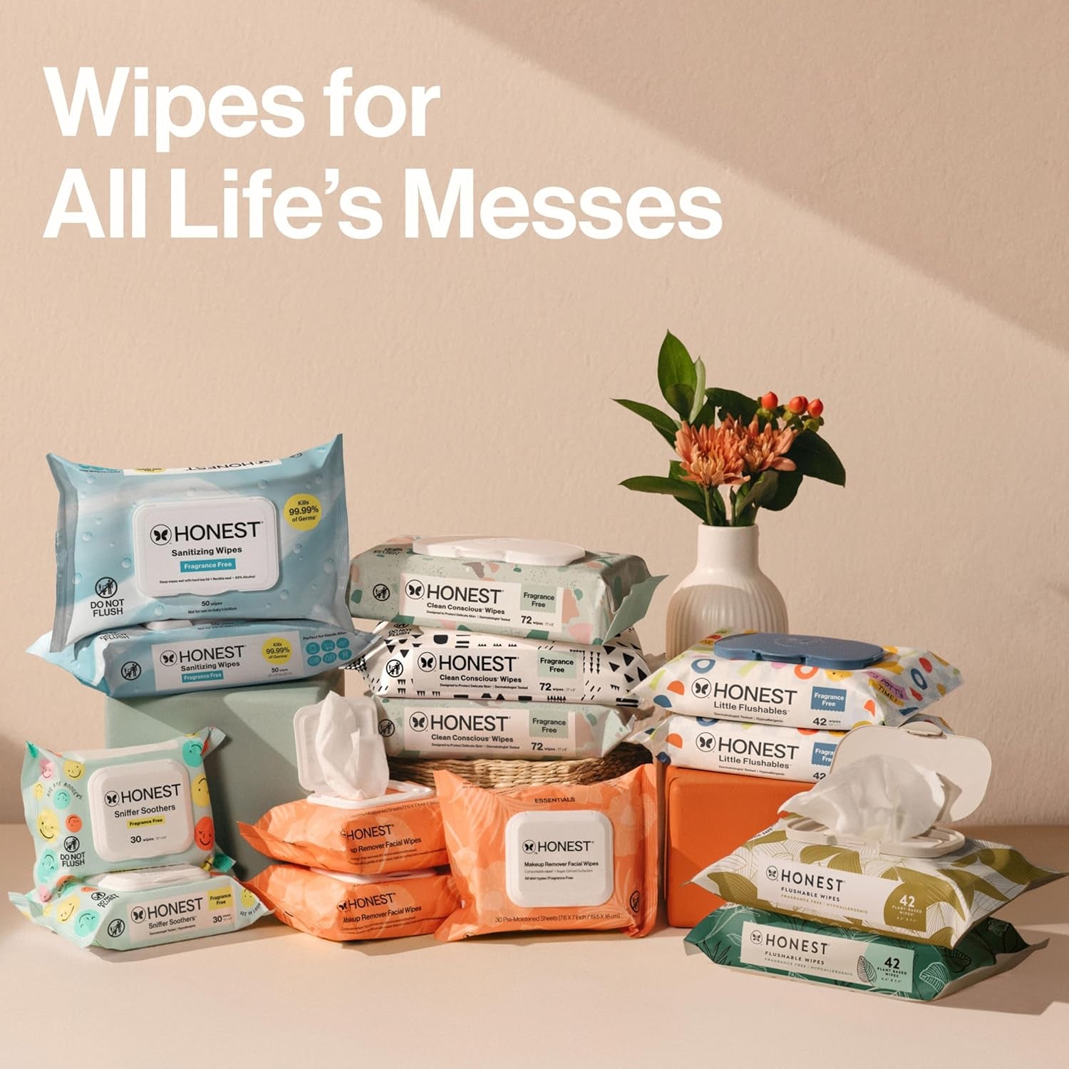 The Honest Company 100% Pure Organic Cotton Dry Wipes, Hypoallergenic, Multi-Use, Baby Facial Cloths, 192 Count
