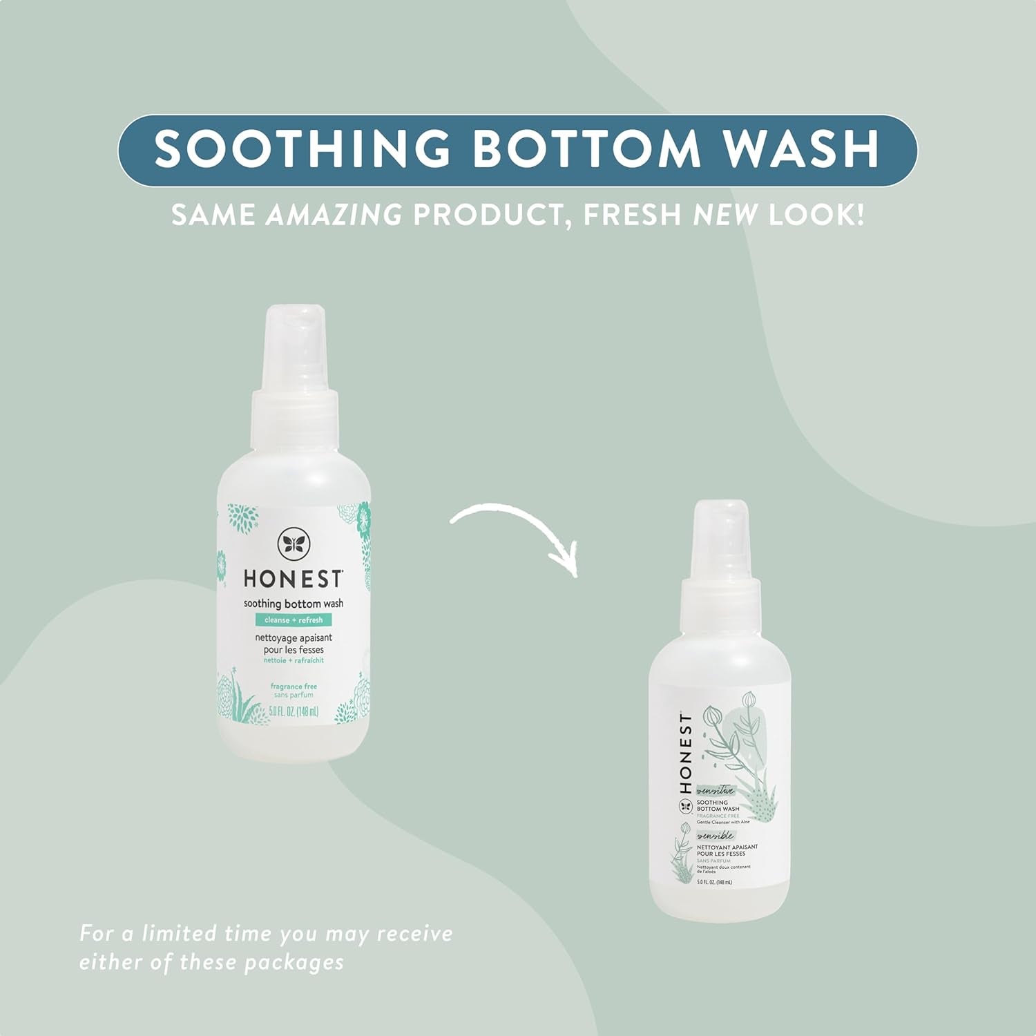 The Honest Company Soothing Baby Bottom Wash, Gently Cleanses and Refreshes, Naturally Derived Non-Irritating Made with Aloe, 5 Fl Oz