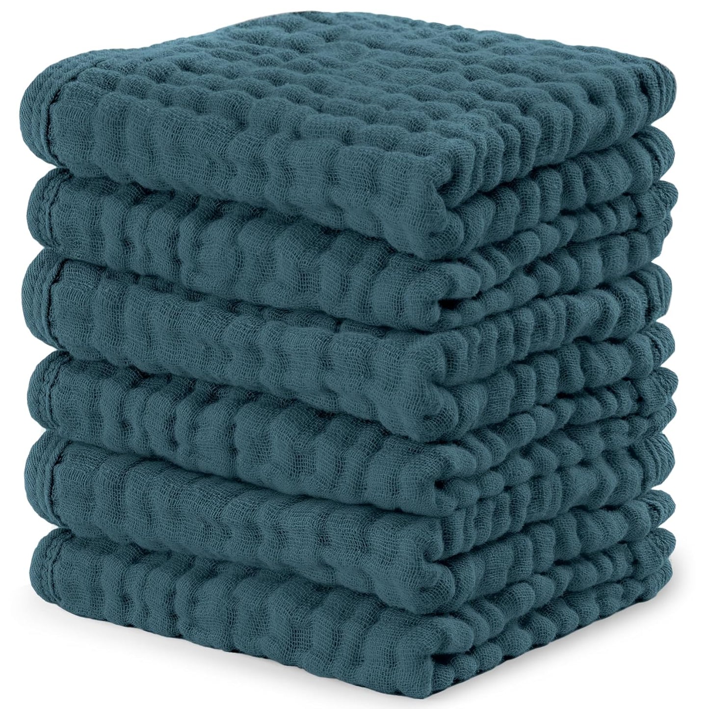 Comfy Cubs Muslin Baby Washcloths 6 Pack - Soft 6-Layer Cotton Wash Cloths for Sensitive Skin - 10"X10" Large, Gentle, Absorbent Infant Essentials for Newborn and Toddlers - Neptune