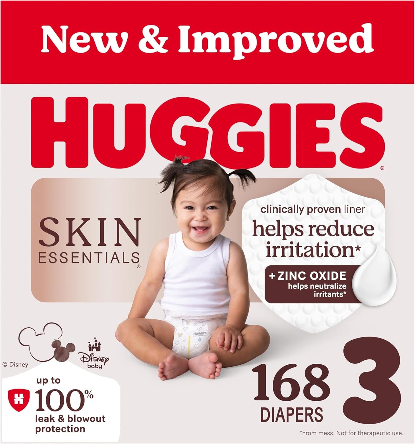 Huggies Size 3 Diapers, Skin Essentials Baby Diapers, Size 3 (16-28 Lbs), 168 Count (3 Packs of 56), Packaging May Vary