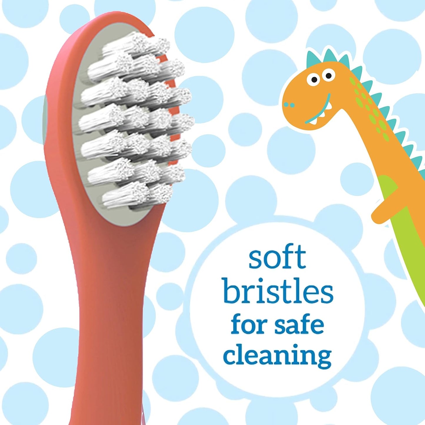 dinosaur toddler toothbrush 2-pack featuring soft bristles for safe cleaning and easy grip design.