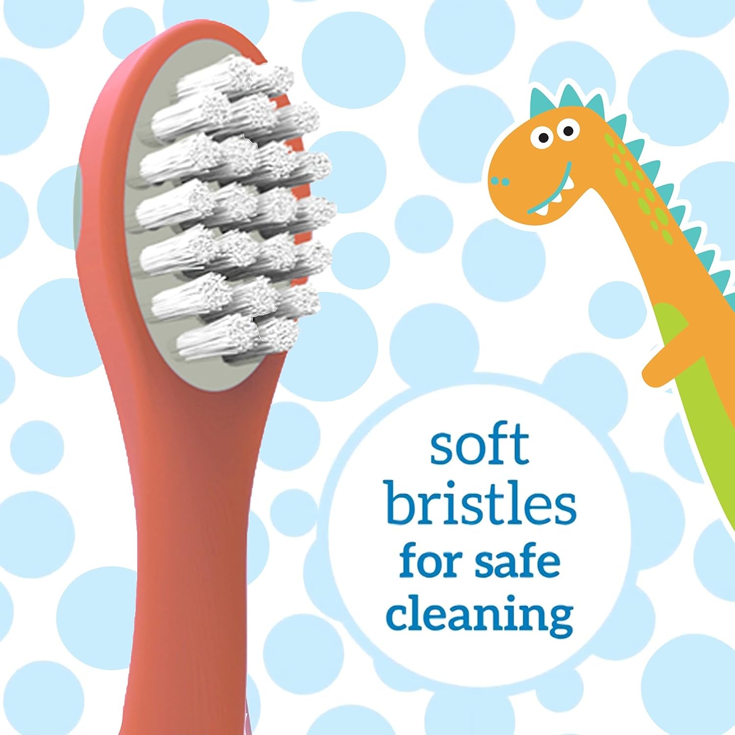 dinosaur toddler toothbrush 2-pack featuring soft bristles for safe cleaning and easy grip design.