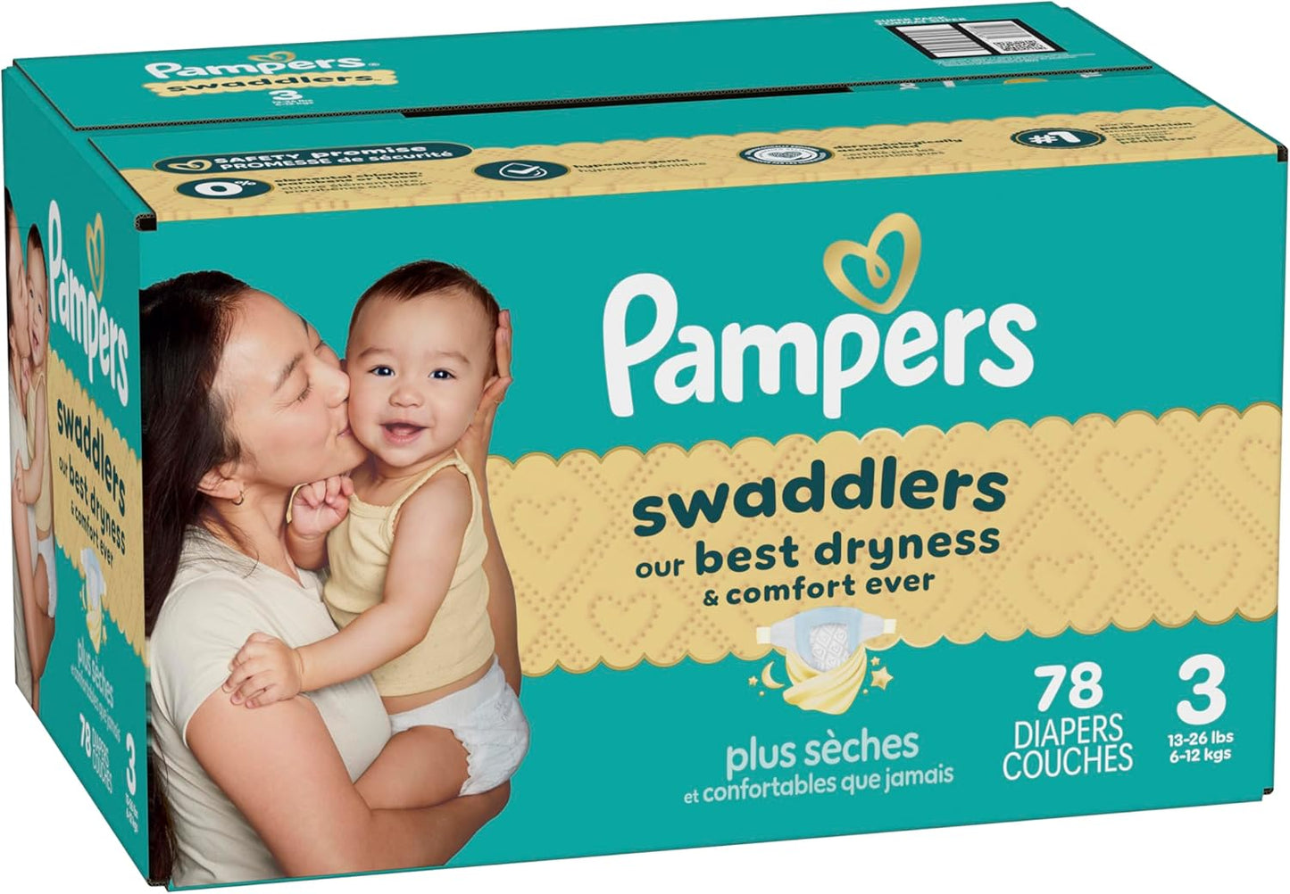 Pampers Swaddlers Diapers, Size 3 (13-26 Lbs), 78 Count, Absorbent, Keeps Baby Dry and Comfortable, Skin Safe Disposable Baby Diaper
