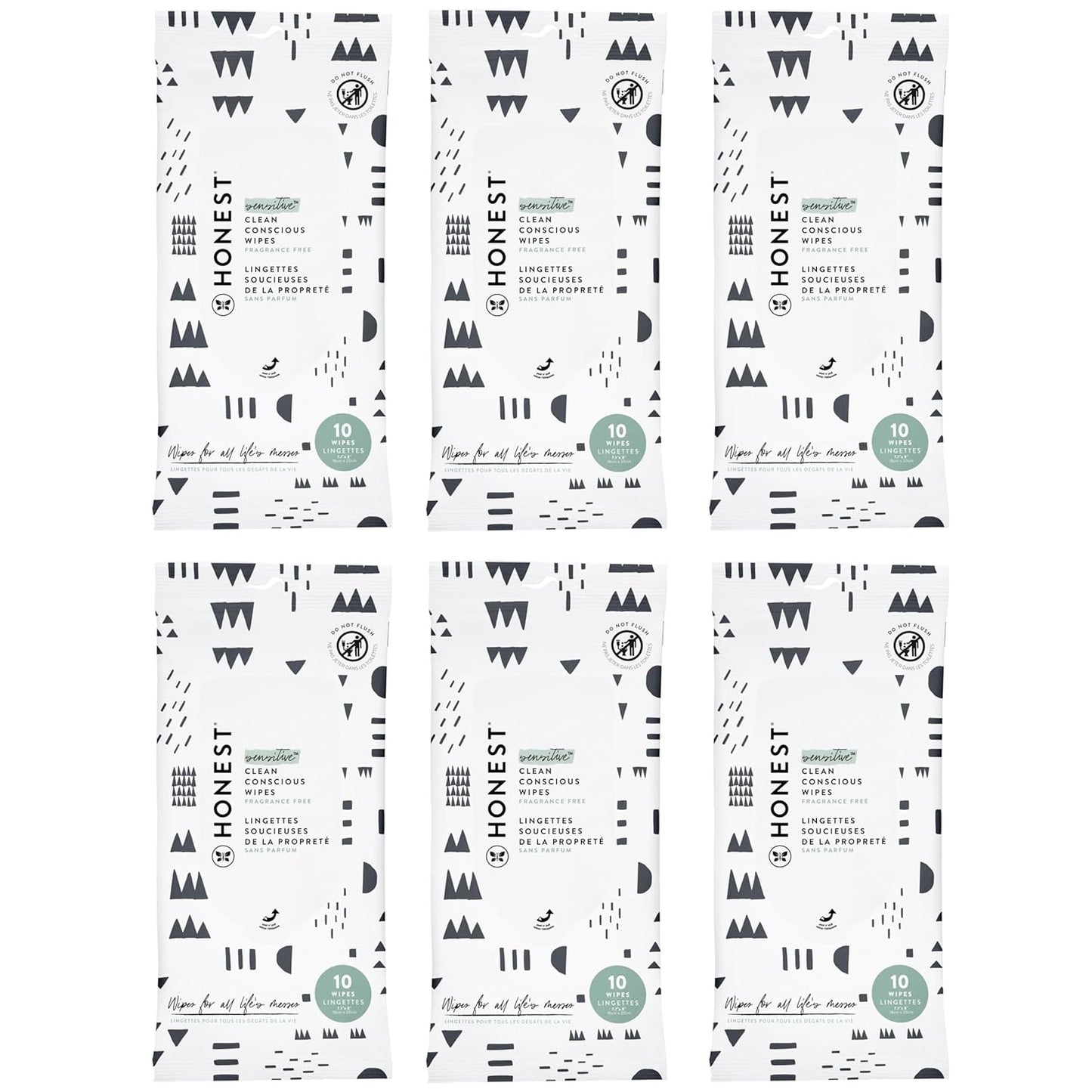 The Honest Company Hypoallergenic Multi-Use Baby Wipes for Sensitive Baby Skin, Pattern Play, 10 Count (Pack of 6)