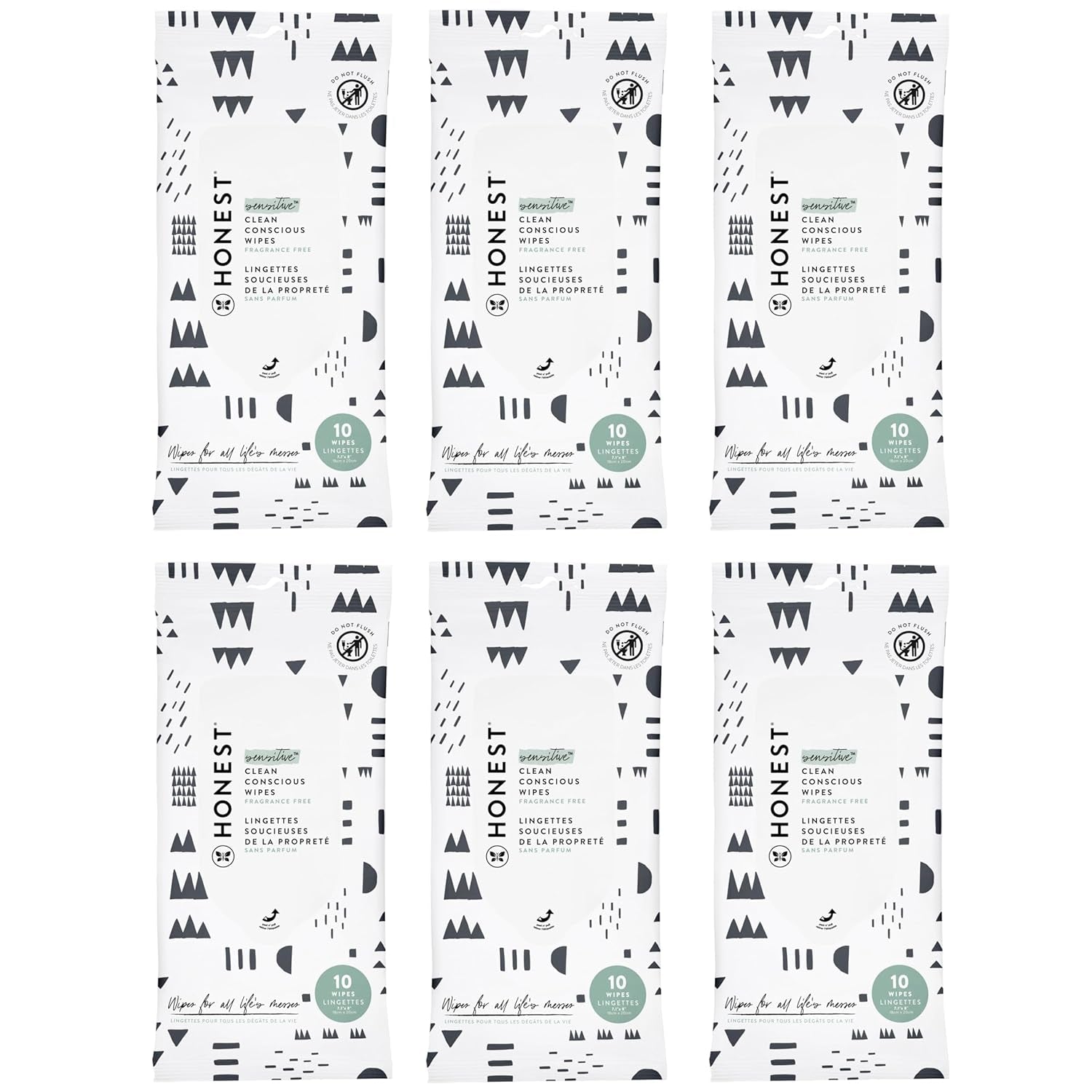 The Honest Company Hypoallergenic Multi-Use Baby Wipes for Sensitive Baby Skin, Pattern Play, 10 Count (Pack of 6)