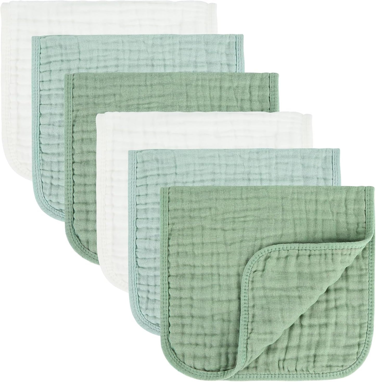 MIGIOL Baby Burp Cloth 100% Cotton Newborn Cotton Muslin Burp Cloth 10X20 Inches (White & Green 6 Pieces)