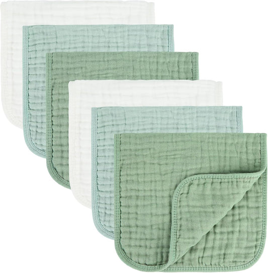MIGIOL Baby Burp Cloth 100% Cotton Newborn Cotton Muslin Burp Cloth 10X20 Inches (White & Green 6 Pieces)
