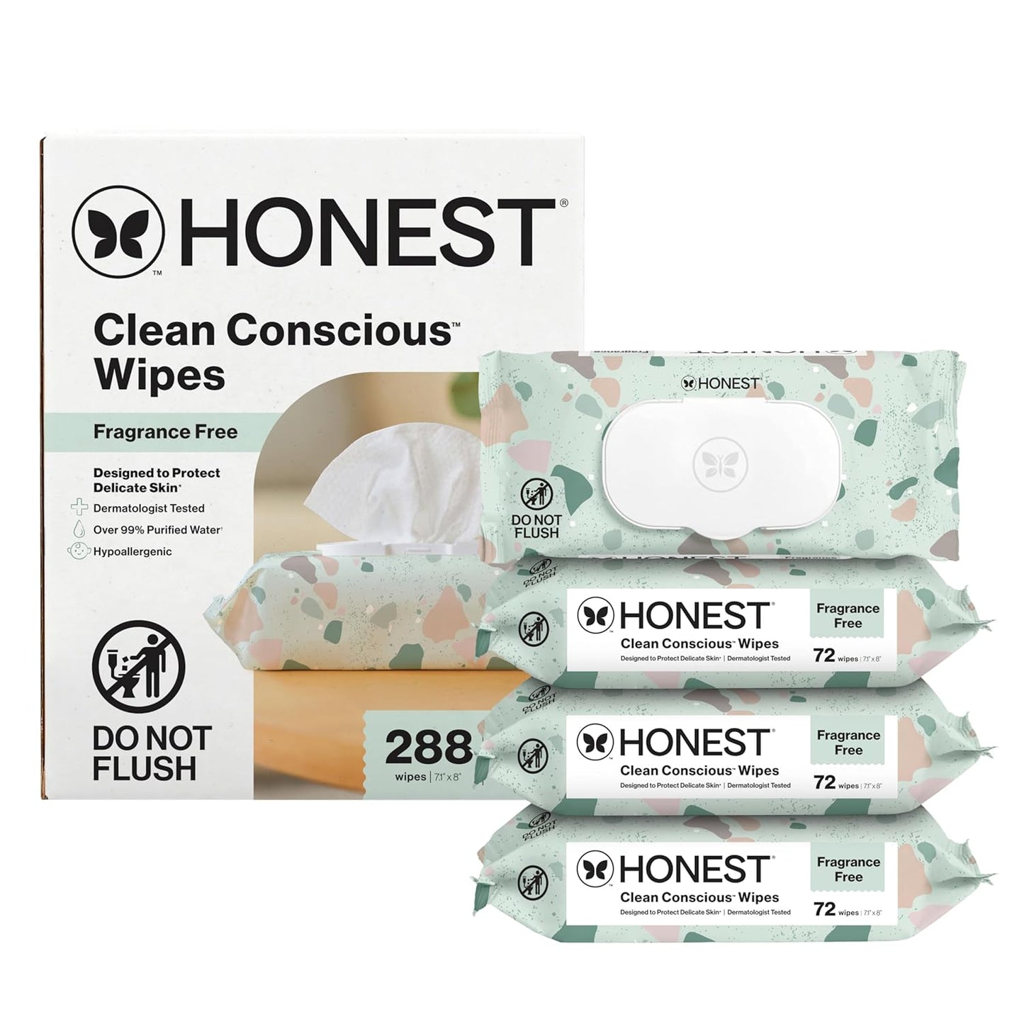 Hypoallergenic baby wipes for sensitive skin in a pack of 288, designed for delicate skin and fragrance free.