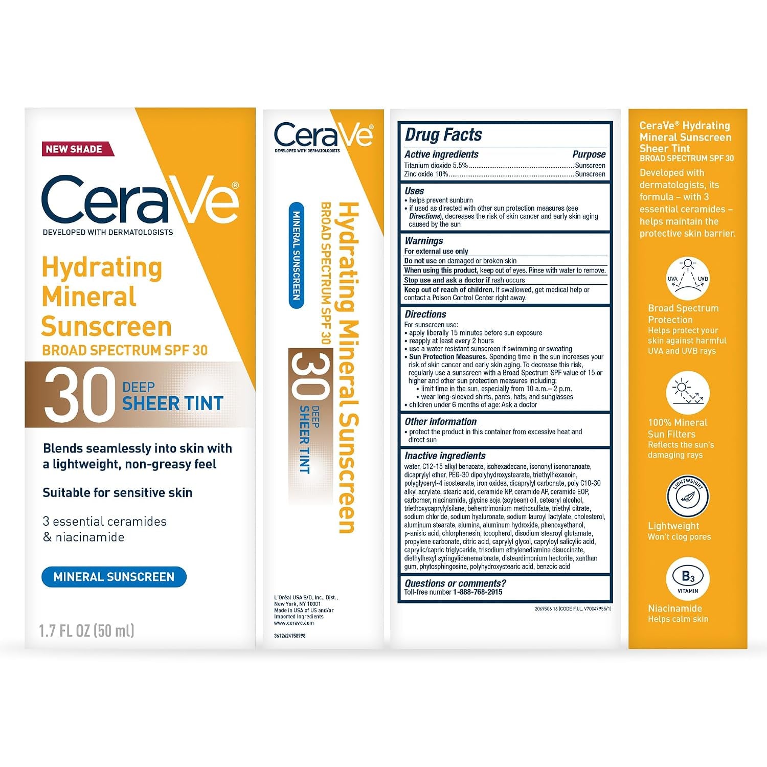 CeraVe Hydrating Tinted Mineral Sunscreen SPF 30 Deep Sheer Glow 1.7oz 2-Pack