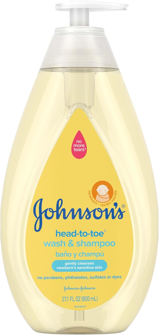 Johnson'S Head-To-Toe Gentle Baby Body Wash & Shampoo, Tear-Free, Sulfate-Free & Hypoallergenic Bath Wash & Shampoo for Baby'S Sensitive Skin & Hair, Washes Away 99.9% of Germs 27.1 Fl. Oz (Pack of 3)