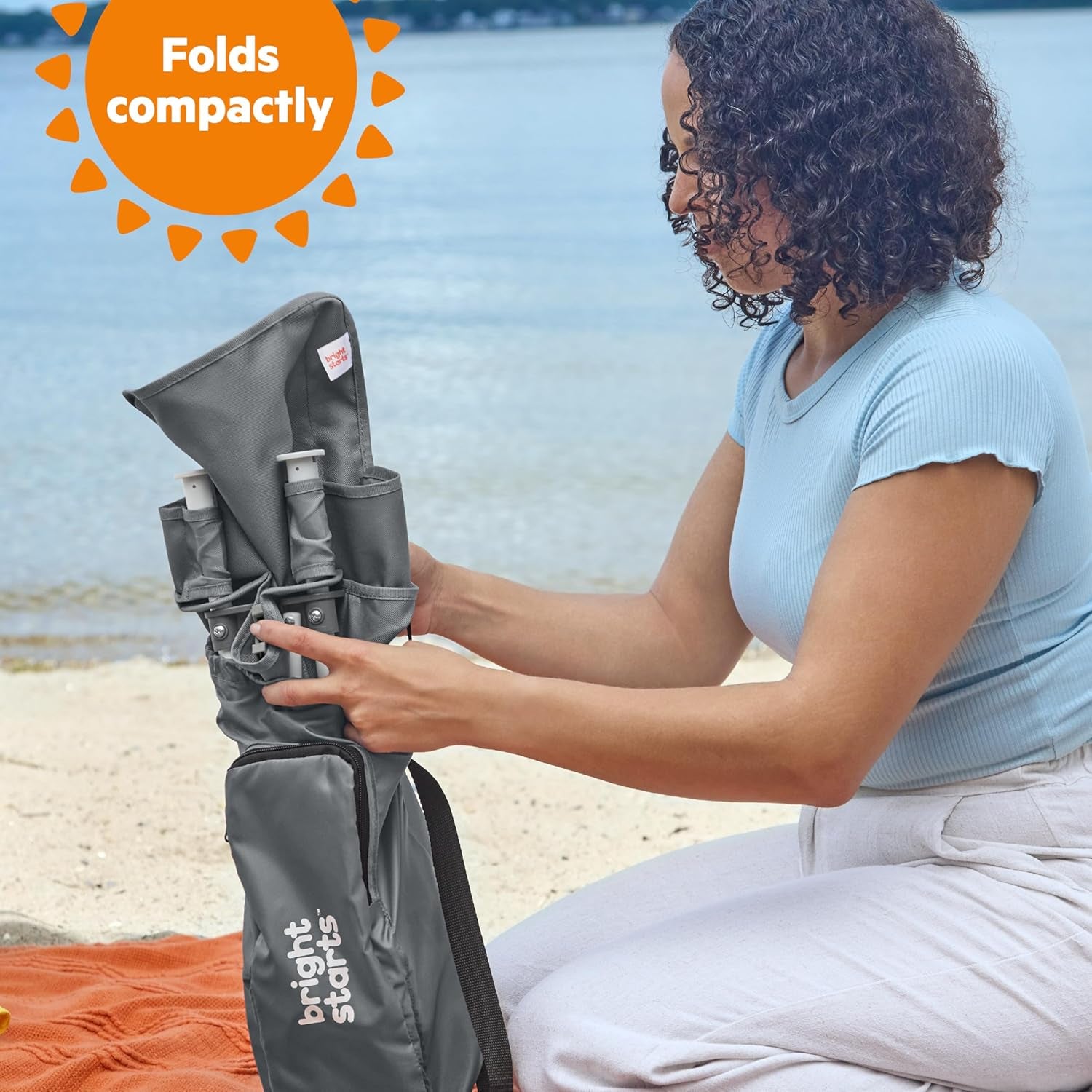 Summer by Bright Starts Pop 'N Sit Portable Booster Chair, Floor Seat, Indoor/Outdoor Use, Compact Fold, Grey, 6 Mos - 3 Yrs