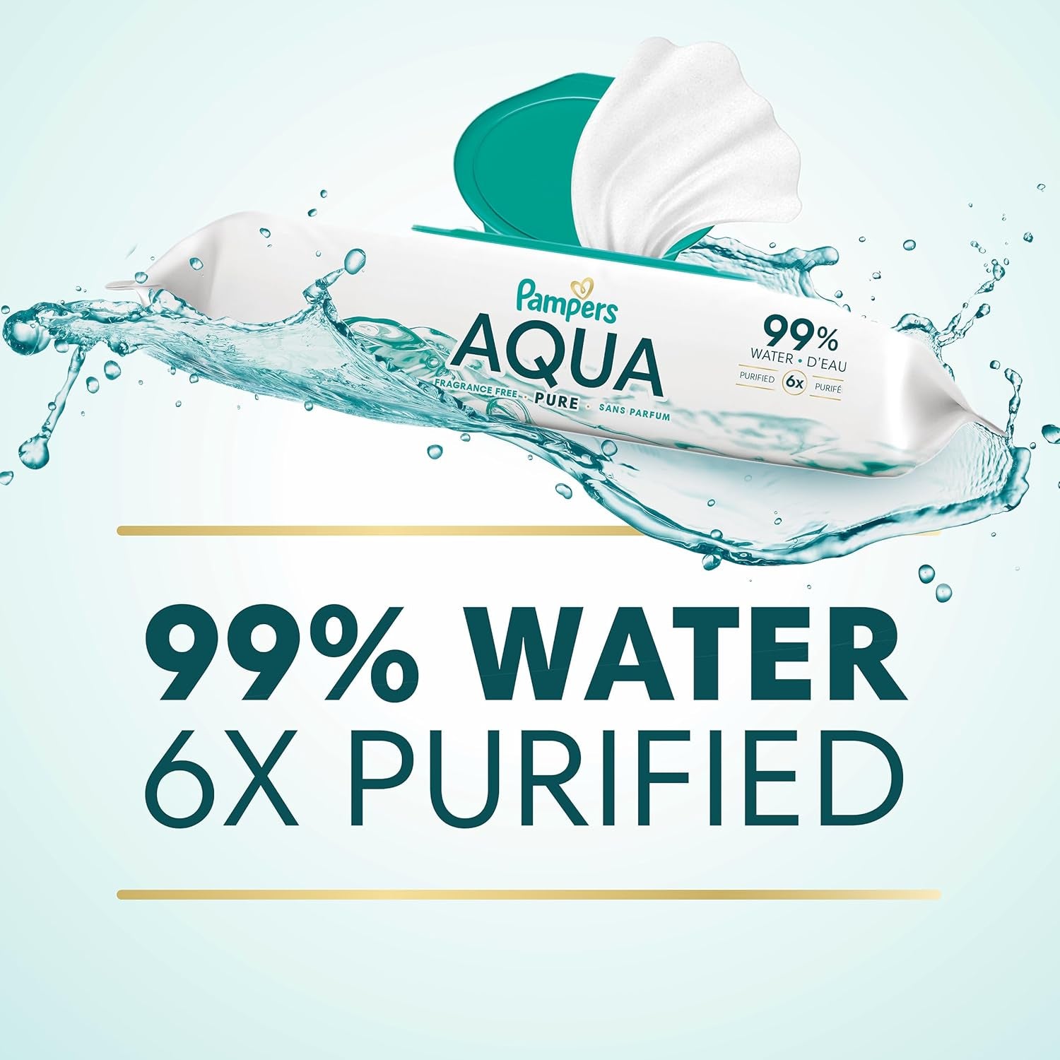 Pampers Aqua Pure Baby Wipes, 99% Water, Fragrance Free, Unscented, Water Based, Multi-Use, 896 Wipes Total (16X Flip-Top Packs) [Packaging May Vary]