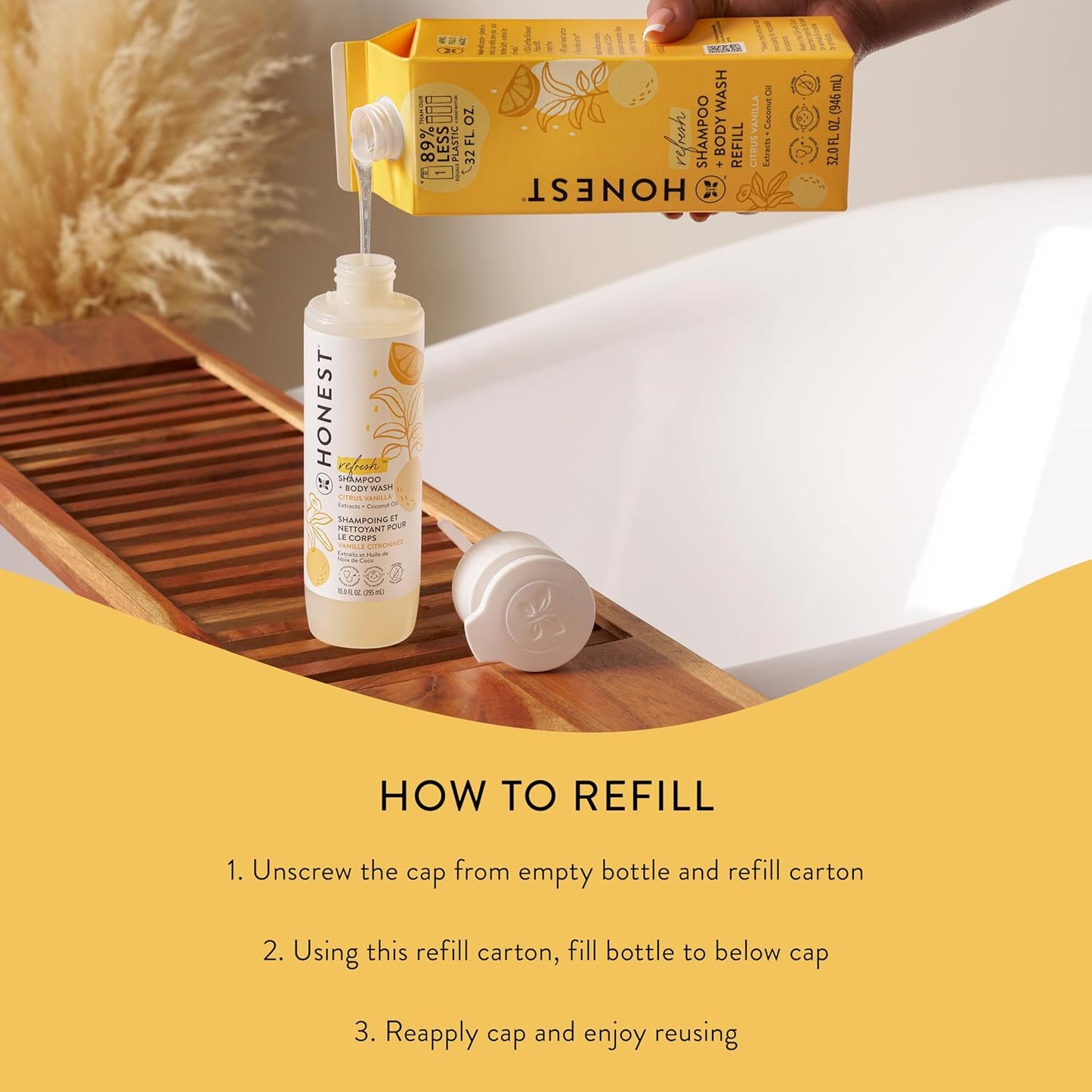 The Honest Company 2-In-1 Cleansing Shampoo Body Wash Refill Carton, Gentle for Baby, Naturally Derived, Tear-Free, Hypoallergenic, Citrus Vanilla Refresh, 32 Fl Oz