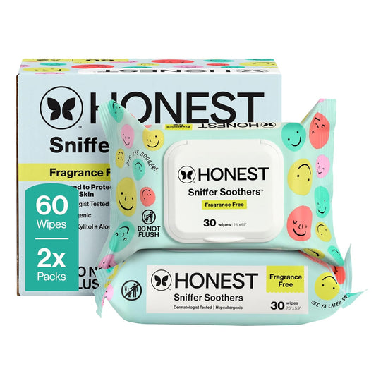 The Honest Company Plant-Based Snot Wipes for babies, hypoallergenic and fragrance-free, 60 count pack.