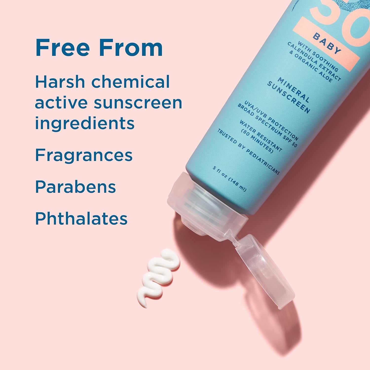 BLUE LIZARD Baby Mineral Sunscreen with Zinc Oxide, SPF 50+, Water Resistant, UVA/UVB Protection with Smart Cap Technology - Fragrance Free, 3 Ounce Tube