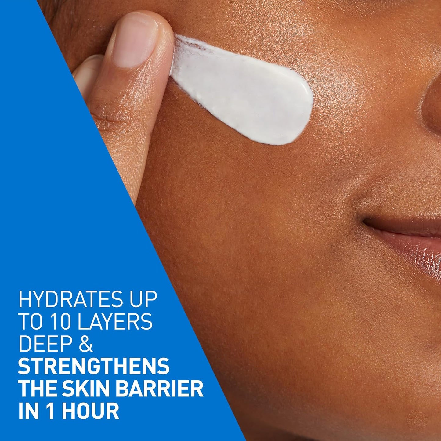 CeraVe AM moisturizing sunscreen application demonstrating hydration and skin barrier strength.
