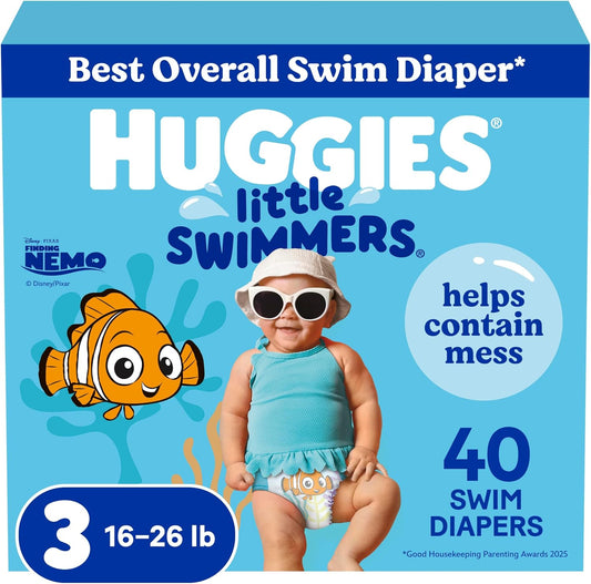 Huggies Little Swimmers Disposable Swim Diapers, Size 3 (16-26 Lbs), 40 Ct (2 Packs of 20), Packaging May Vary