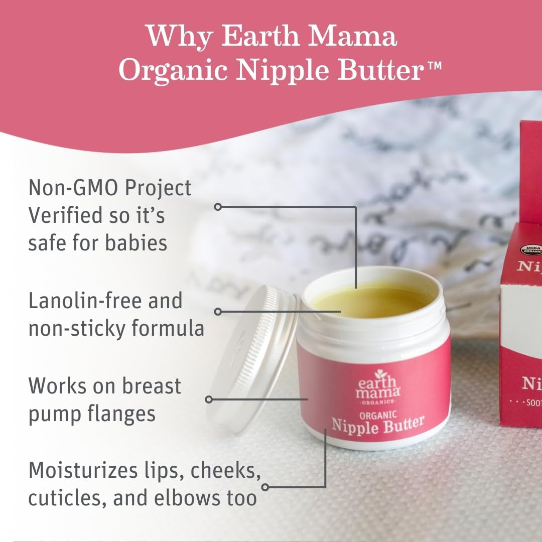 Earth Mama Organic Nipple Butter™ | Nipple Cream Safe for Breastfeeding | Postpartum Essentials for Nursing | Non Lanolin Nipple Cream, 2 Fl Oz (2-Pk)