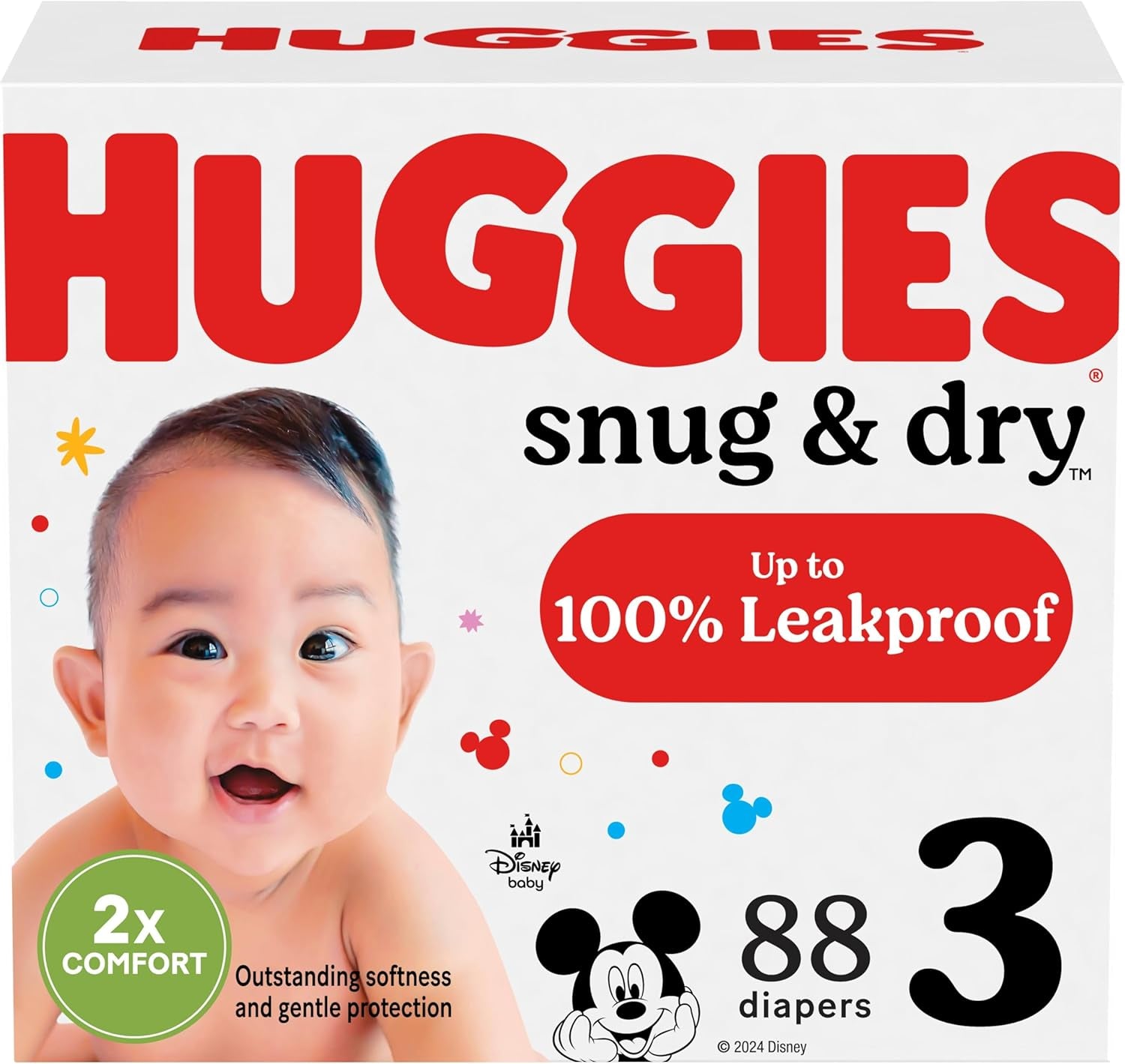 Huggies Size 3 Diapers, Snug & Dry Baby Diapers, Size 3 (16-28 Lbs), 88 Count