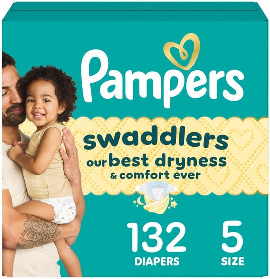 Pampers Swaddlers Diapers, Size 5 (20-37 Lbs), 132 Count, Absorbent, Keeps Baby Dry and Comfortable, Skin Safe Disposable Baby Diaper (Packaging May Vary)