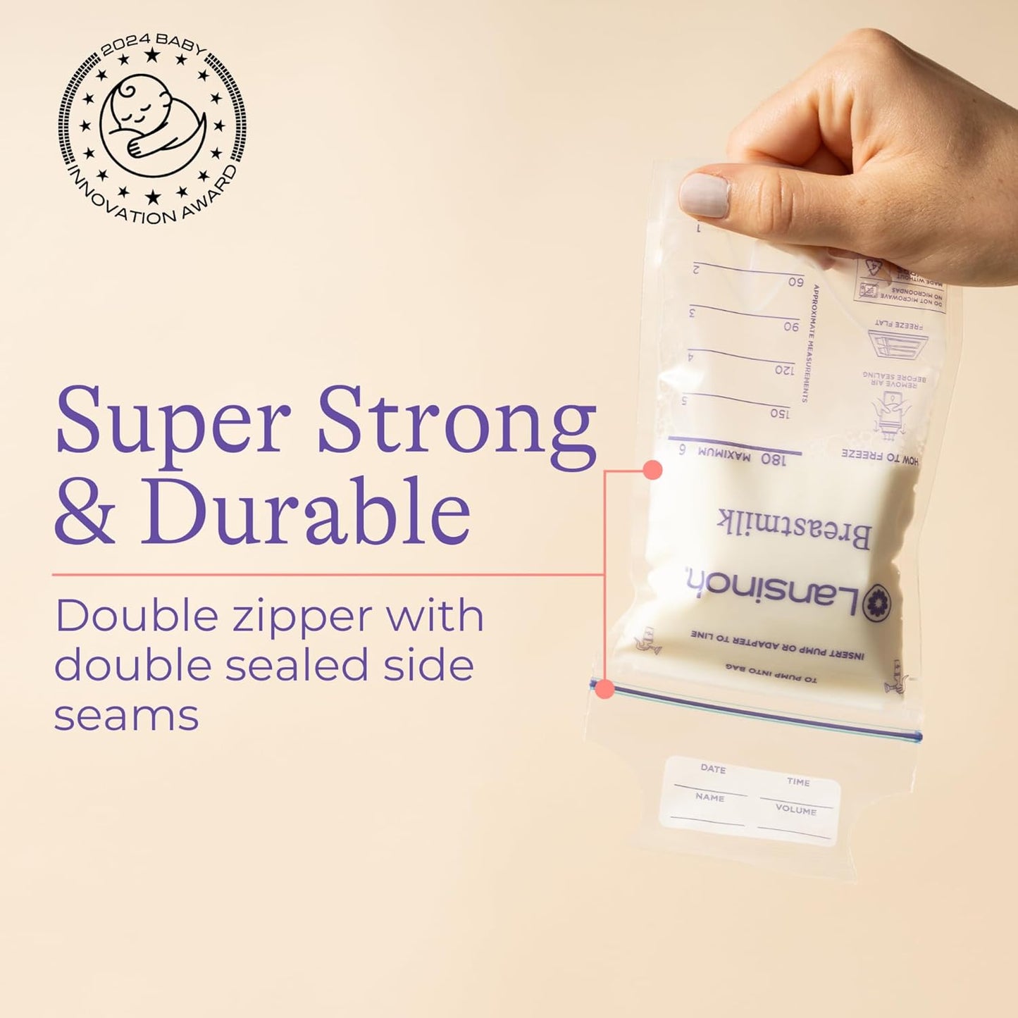 Lansinoh Breastmilk Storage Bags, 50 Count with 2 Pump Adapters, Baby Essentials, Fast Freeze & Thaw Breast Milk Bags for Baby Bottle Feeding, Strength & Stretch, 6 Ounce