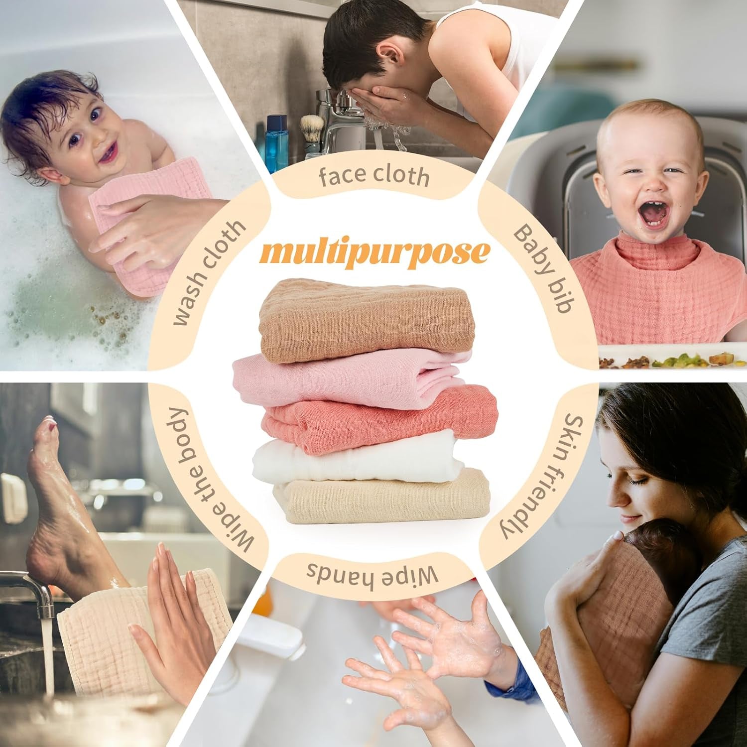 MIGIOL Muslin Burp Cloths 100% Cotton Baby Burp Cloths Soft, Absorbent 10X20 Inches for Girls and Boys Baby Essentials
